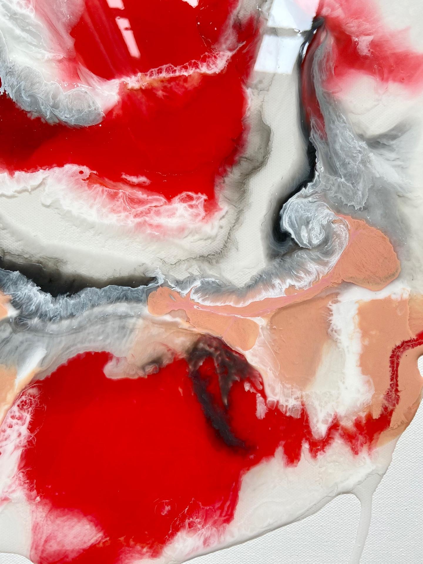 Man's Heart (Cœur humain) - peinture abstraite en rouge, noir, blanc, couleur pêche - Painting de Lena Cher