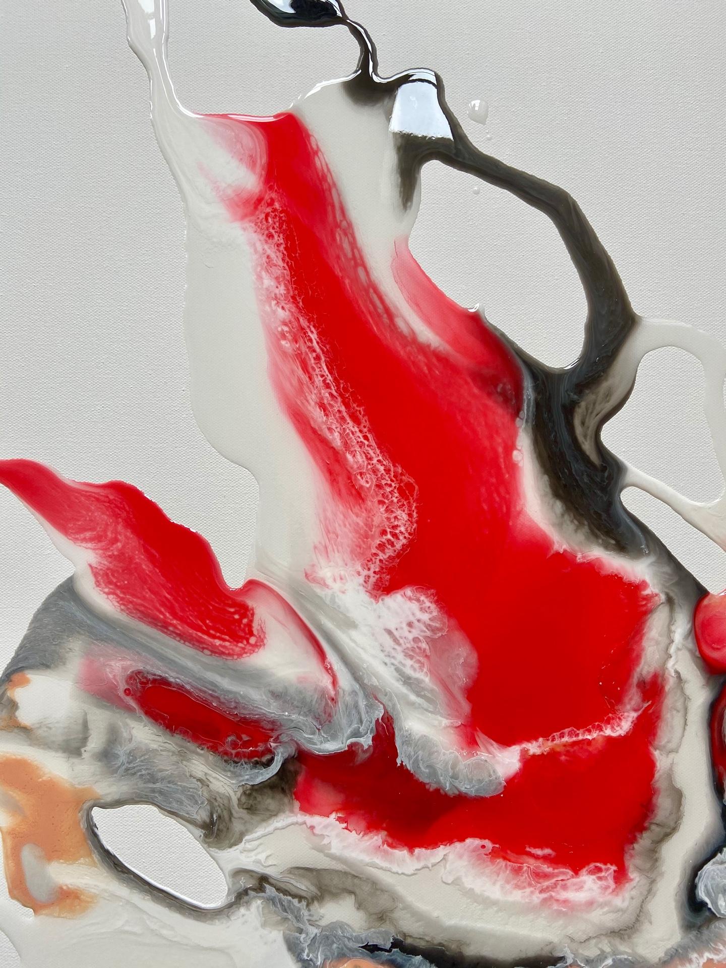 Man's Heart (Cœur humain) - peinture abstraite en rouge, noir, blanc, couleur pêche - Expressionnisme abstrait Painting par Lena Cher