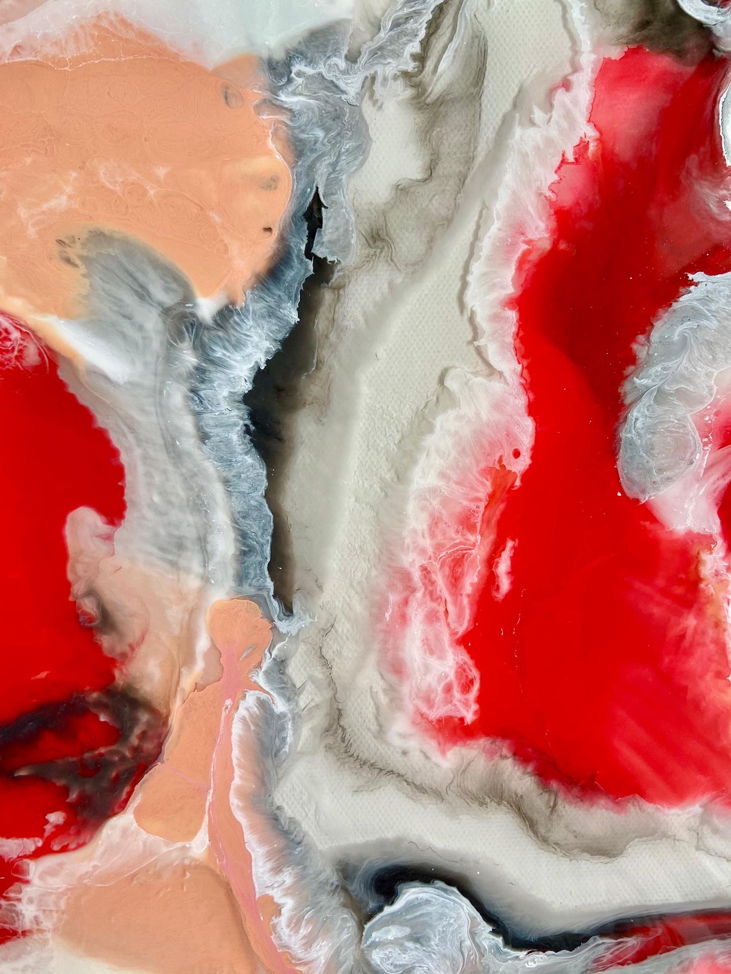 Man's Heart (Cœur humain) - peinture abstraite en rouge, noir, blanc, couleur pêche en vente 1