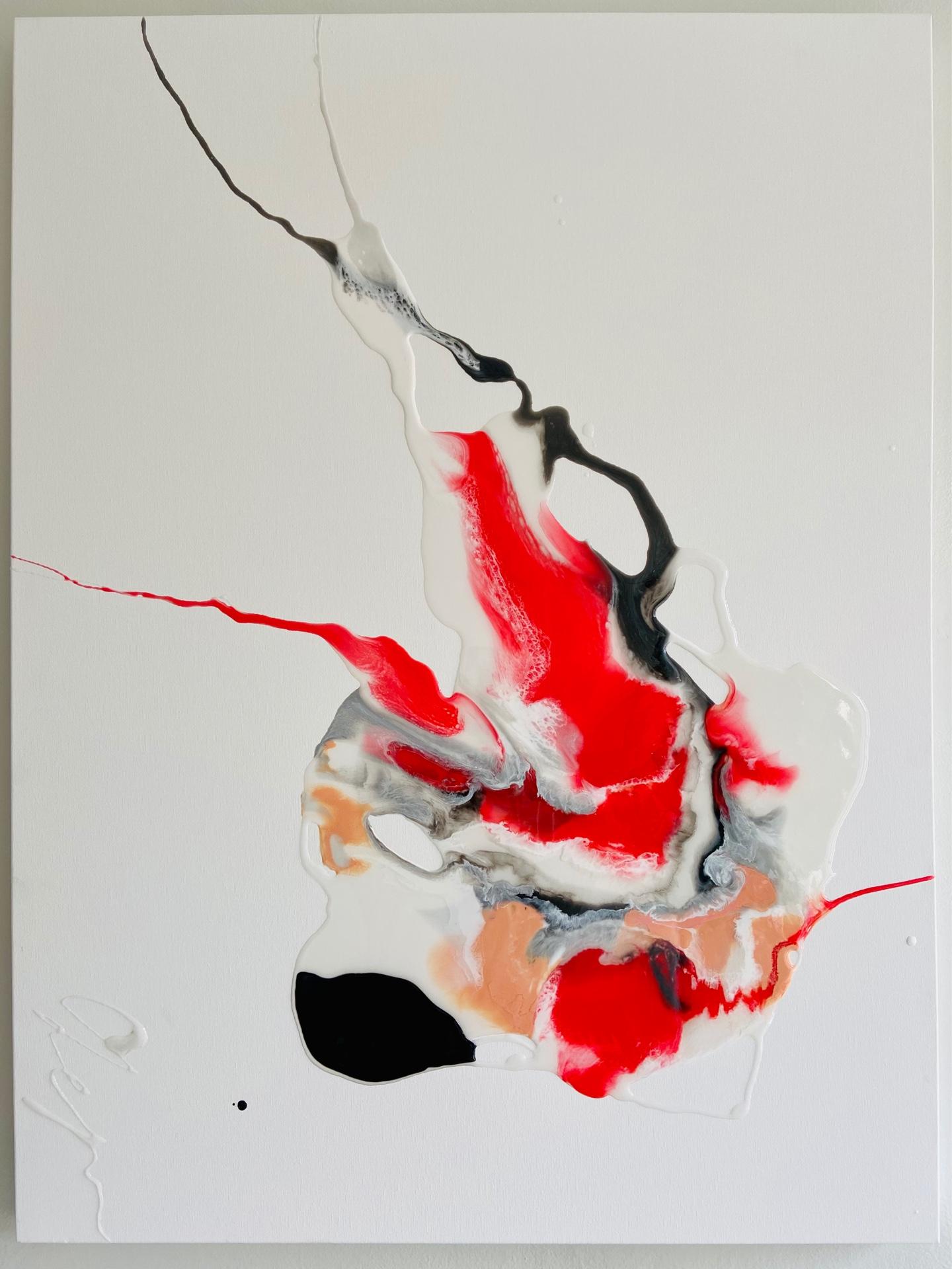 Man's Heart (Human Heart) - abstract painting in red, black, white, peach color