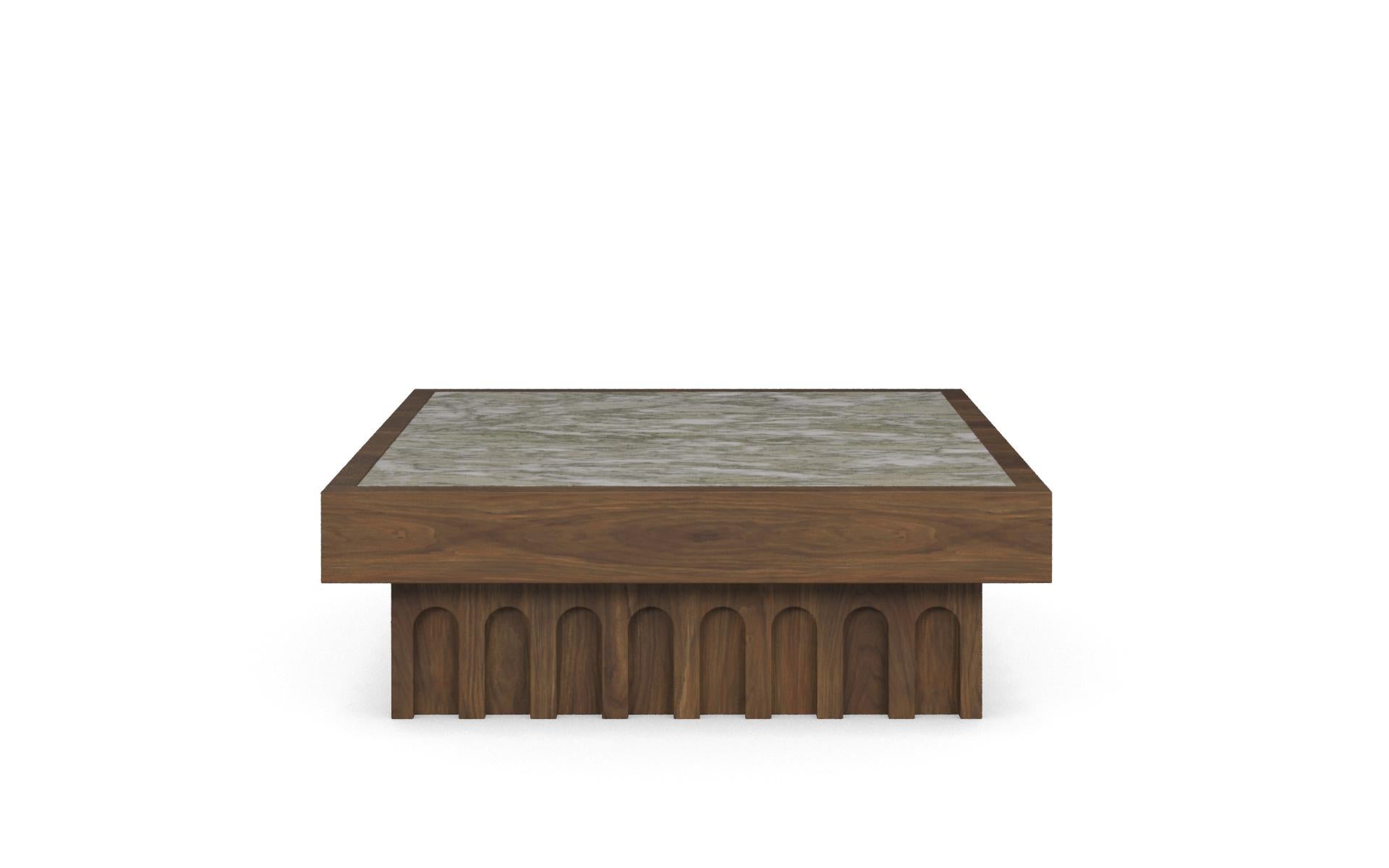 Portugais Léna Coffee Table by Nolita Harbour: Persian Green Marble, Walnut textured Base en vente