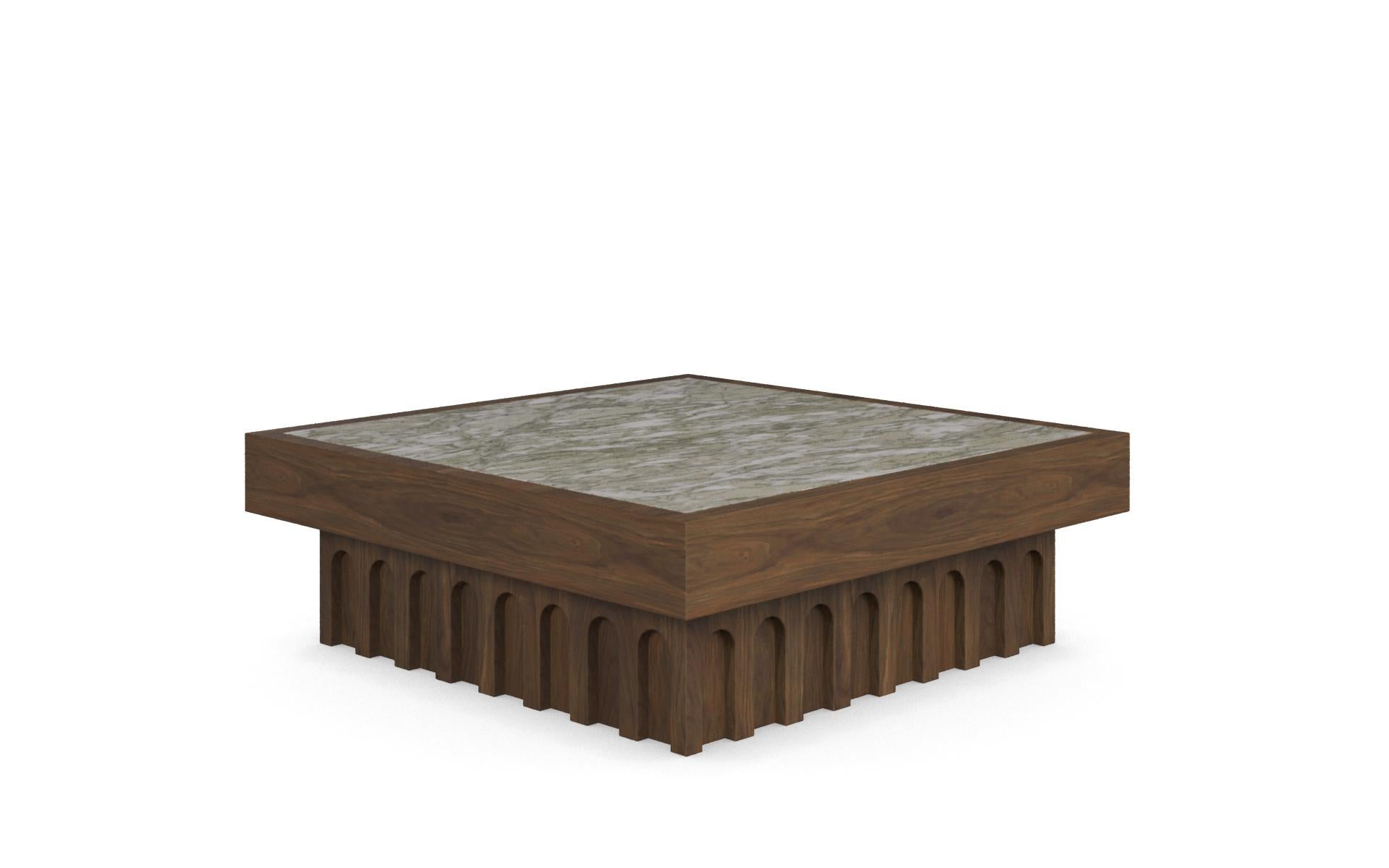 Léna Coffee Table by Nolita Harbour: Persian Green Marble, Walnut textured Base Neuf - En vente à Carvalhosa, PT