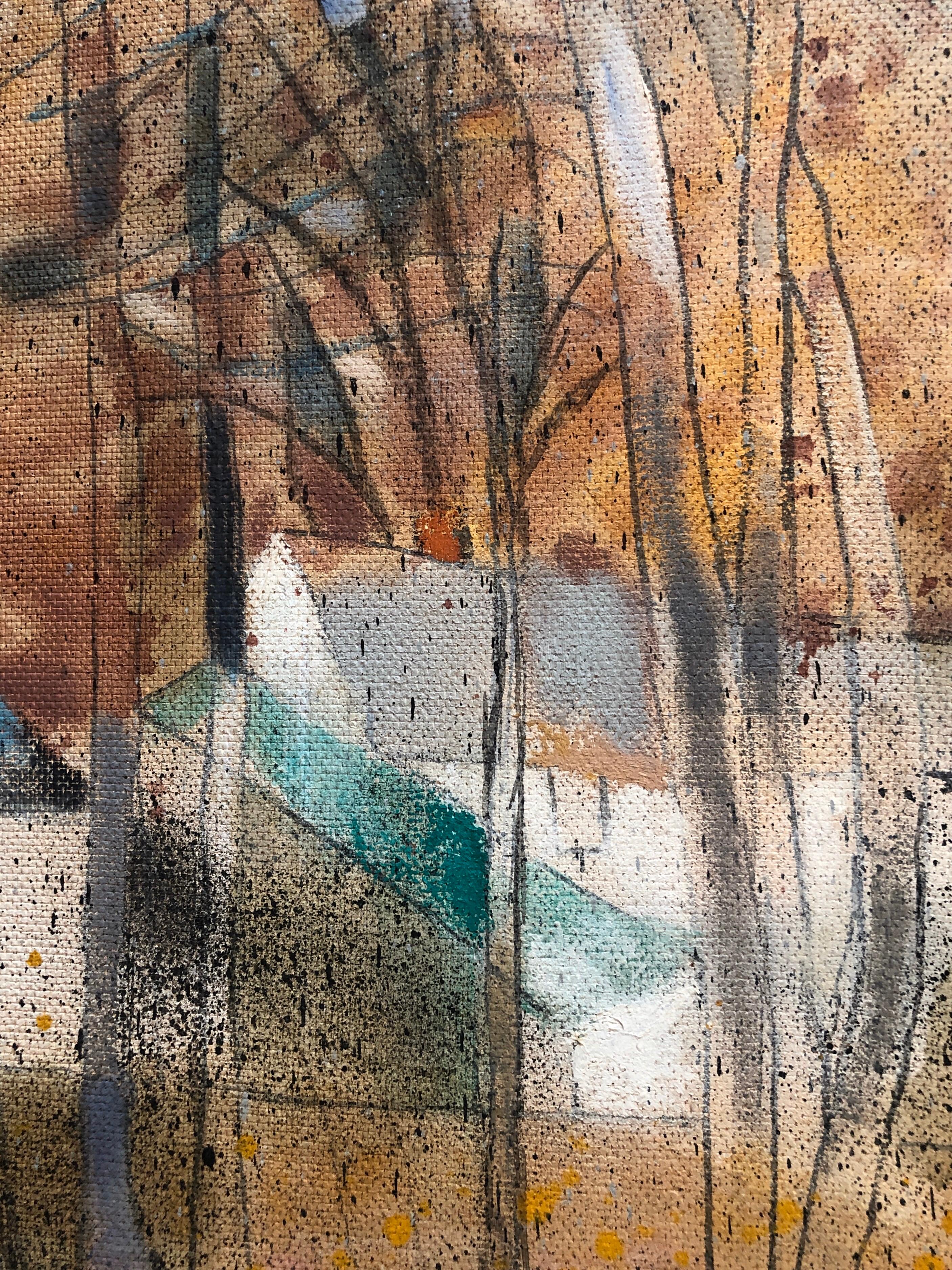 American Woman Artist Modernist Large Oil Painting Cubist Influenced Landscape For Sale 8