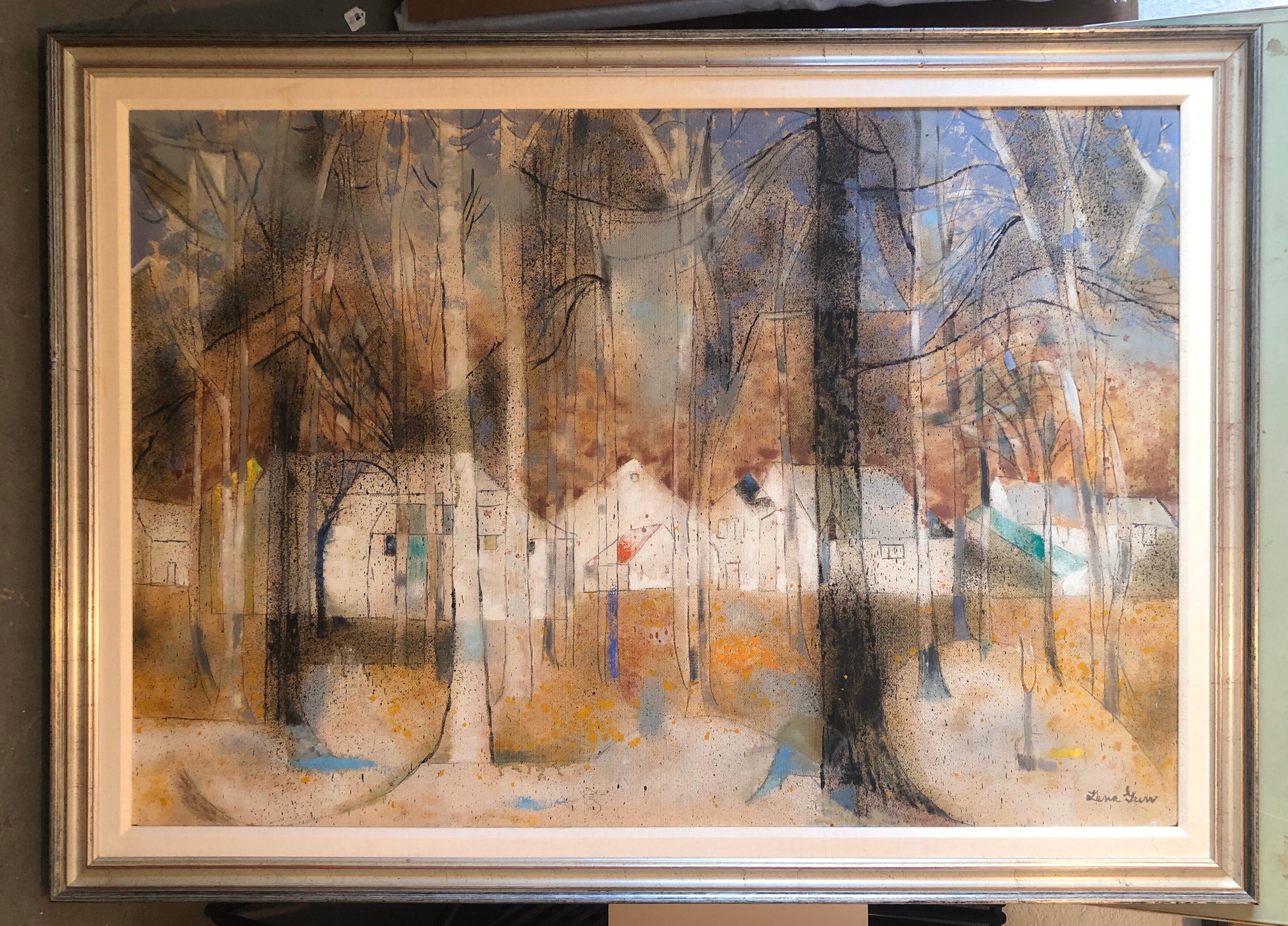 American Woman Artist Modernist Large Oil Painting Cubist Influenced Landscape For Sale 10