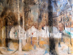 American Woman Artist Modernist Large Oil Painting Cubist Influenced Landscape