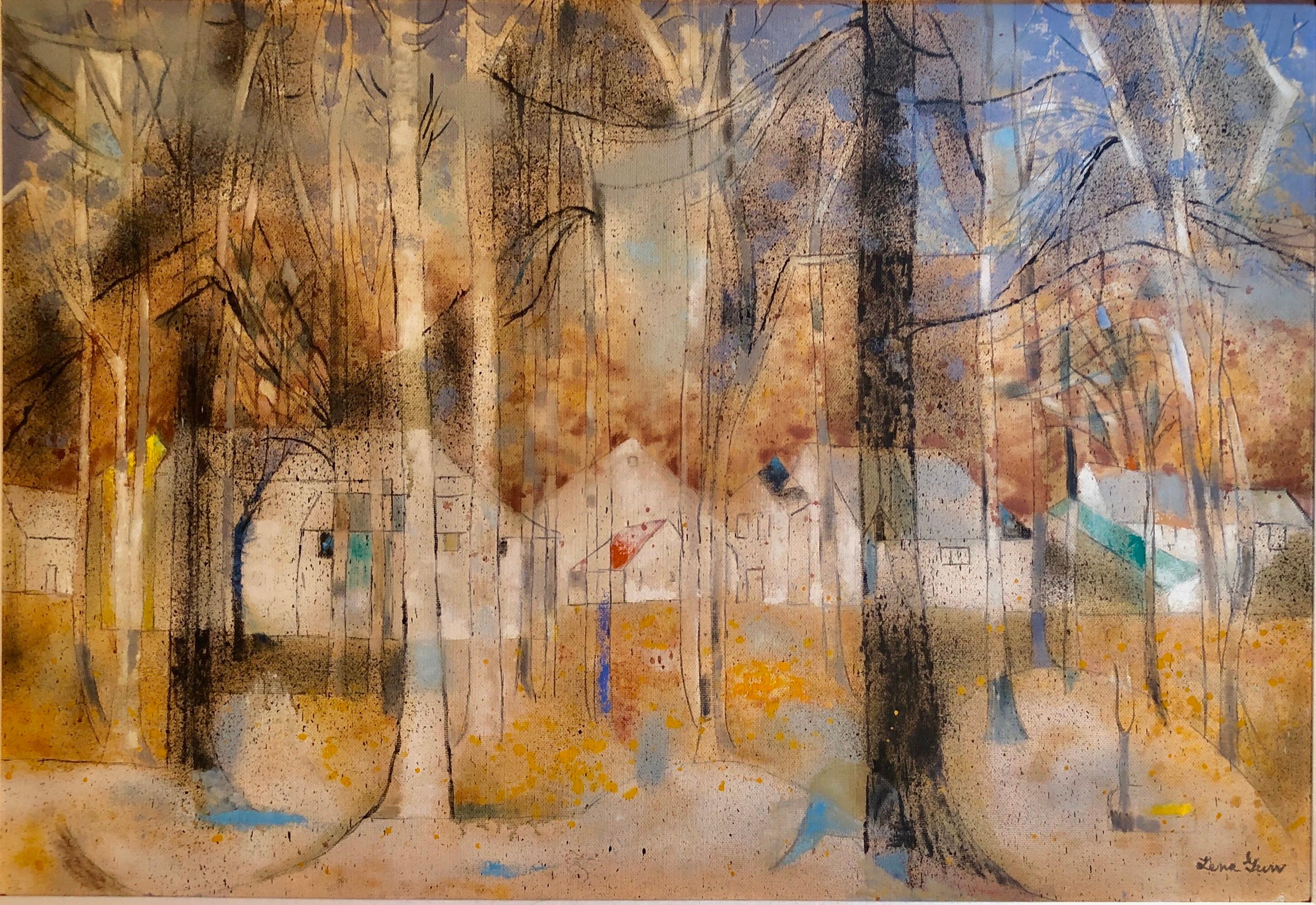 American Woman Artist Modernist Large Oil Painting Cubist Influenced Landscape For Sale 3