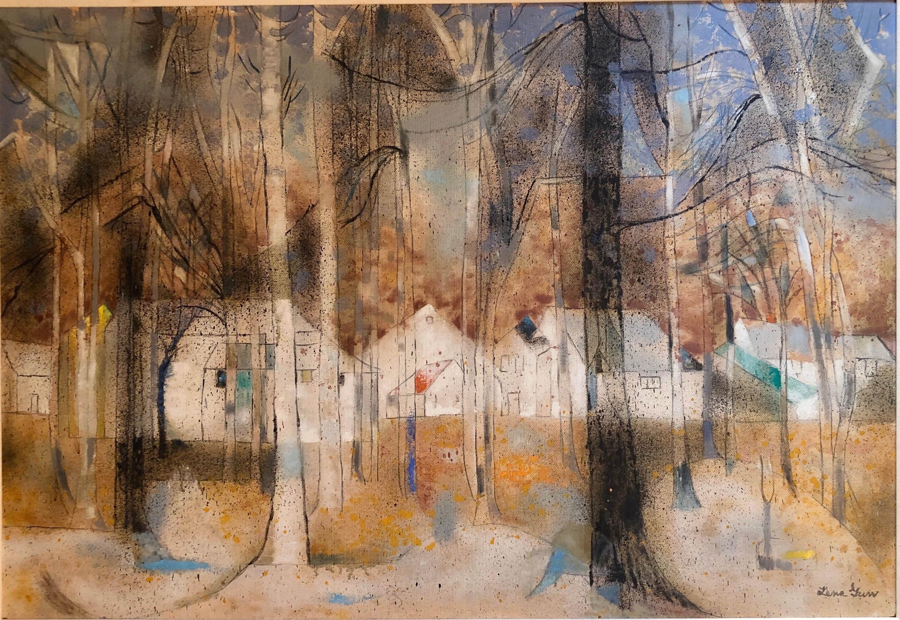 American Woman Artist Modernist Large Oil Painting Cubist Influenced Landscape For Sale 4
