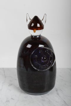 Lena Hansson - Hadeland Norway Purple & Brown Glass Viking with Shield Sculpture