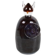 Lena Hansson - Hadeland Norway Purple & Brown Glass Viking with Shield Sculpture