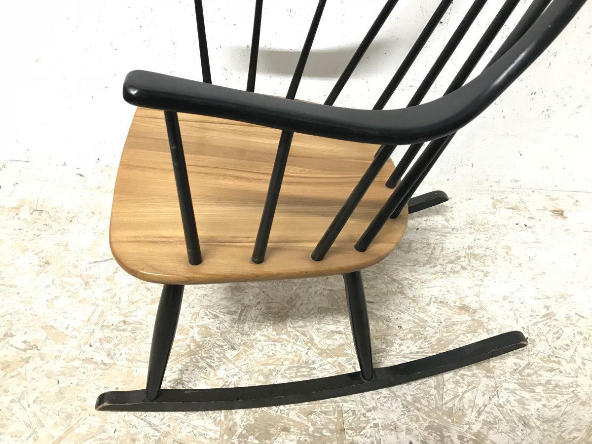 Beech Lena Larsson, Made by Nesto, a Mid Century Ebonised Rocker with Sculptural Arms For Sale