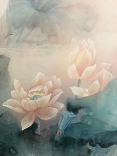 Vintage Lena Liu Signed, Numbered and Framed Herons and Flowers Print