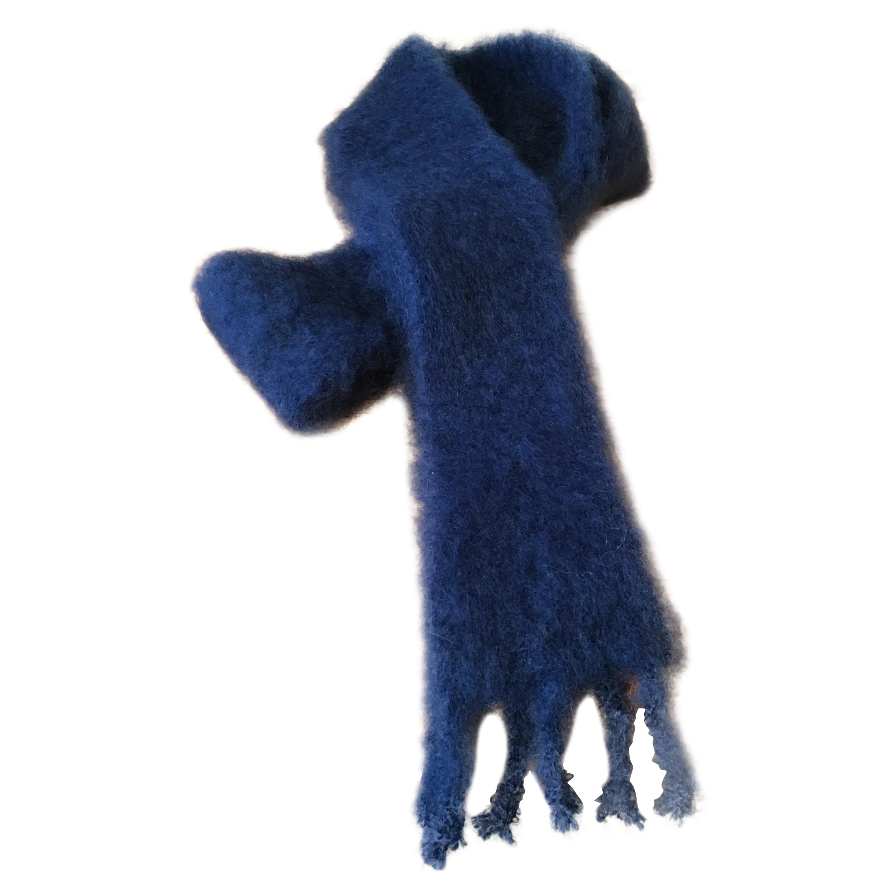 Lena Rewell Mohair Scarf in Petrol Blue For Sale