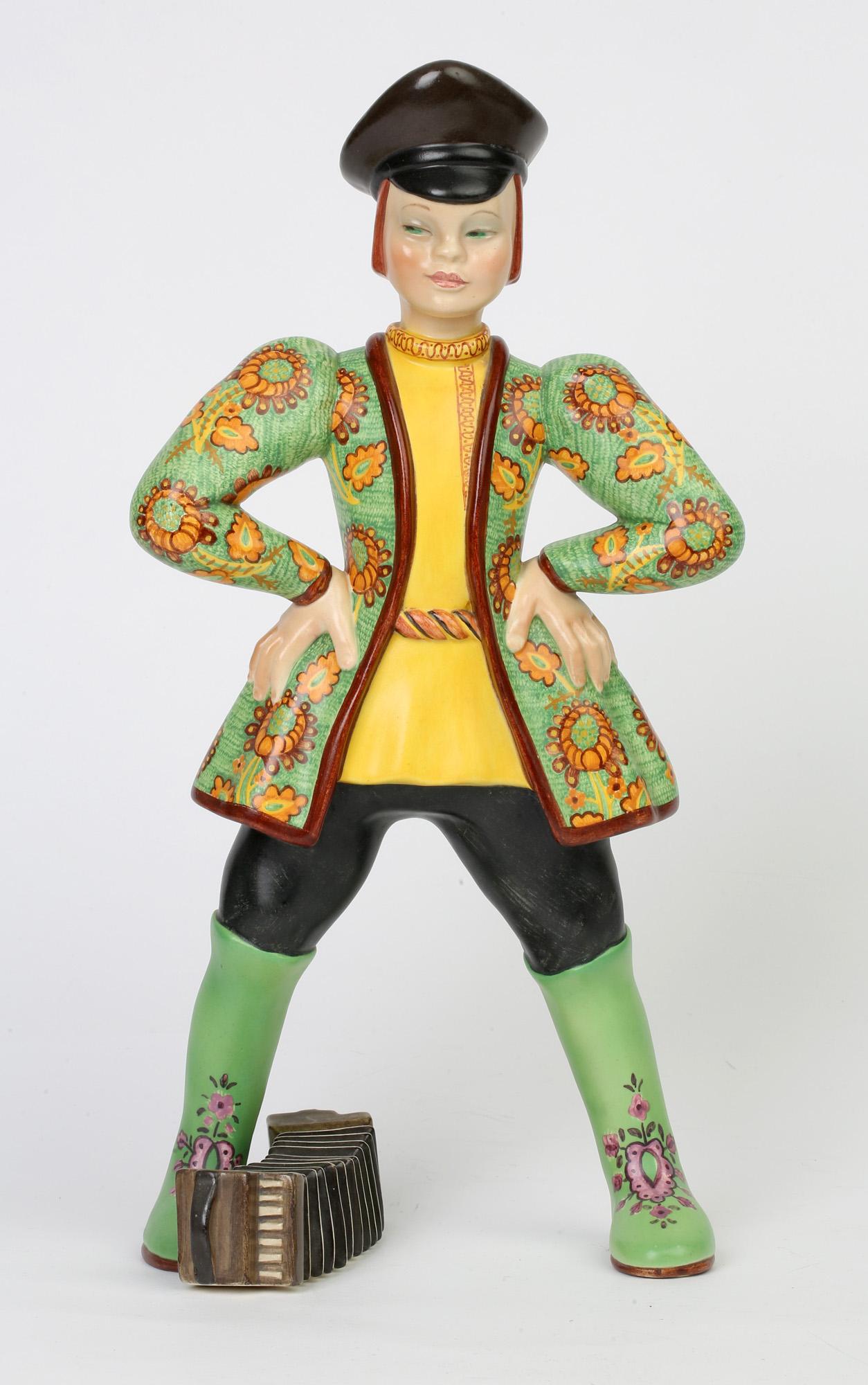 Lenci Art Deco Ivan the Russian Boy Pottery Figure by Elena Scavini For Sale 1