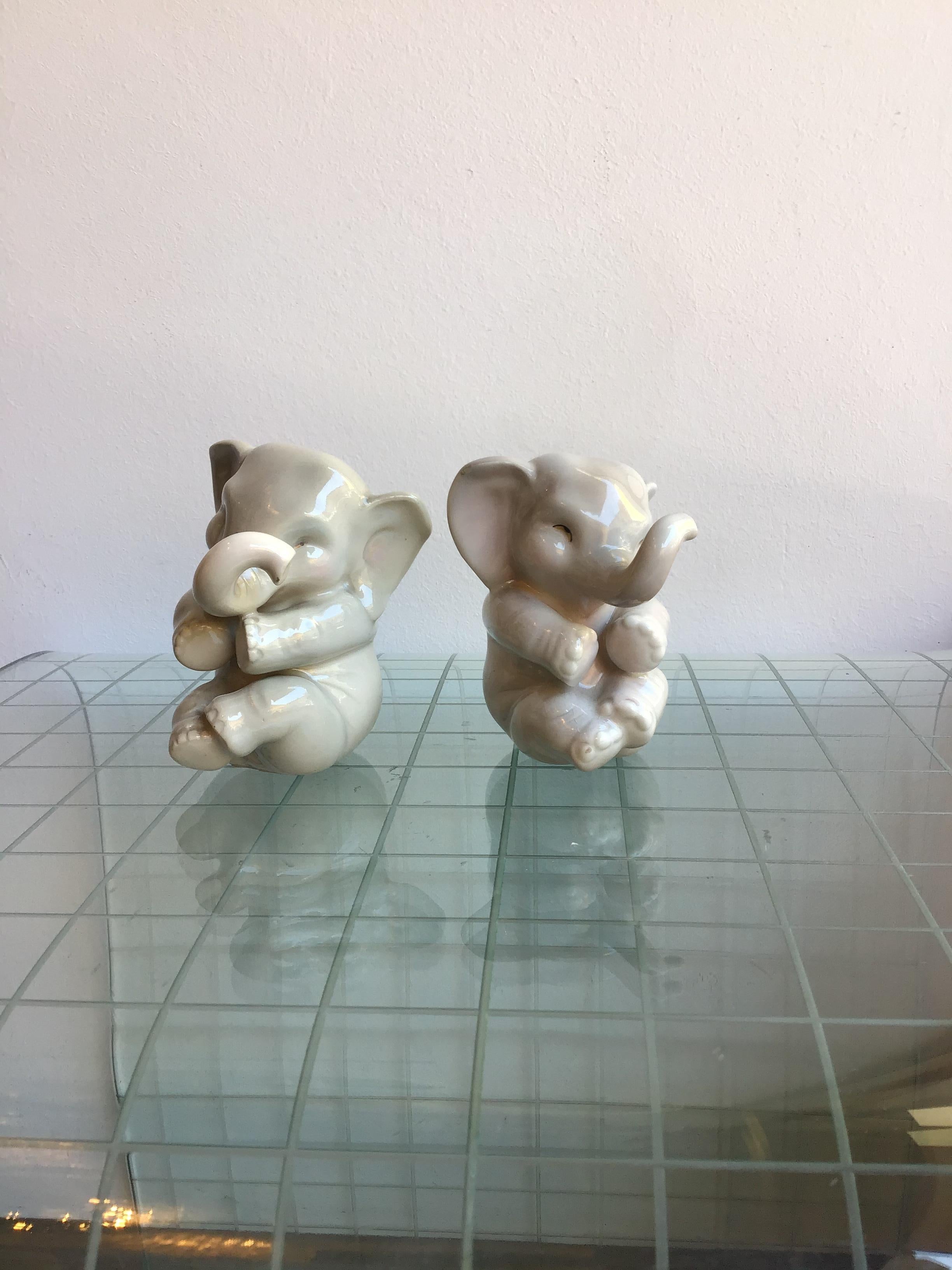 Couple d'éléphants Lenci en céramique, 1950, Italie.