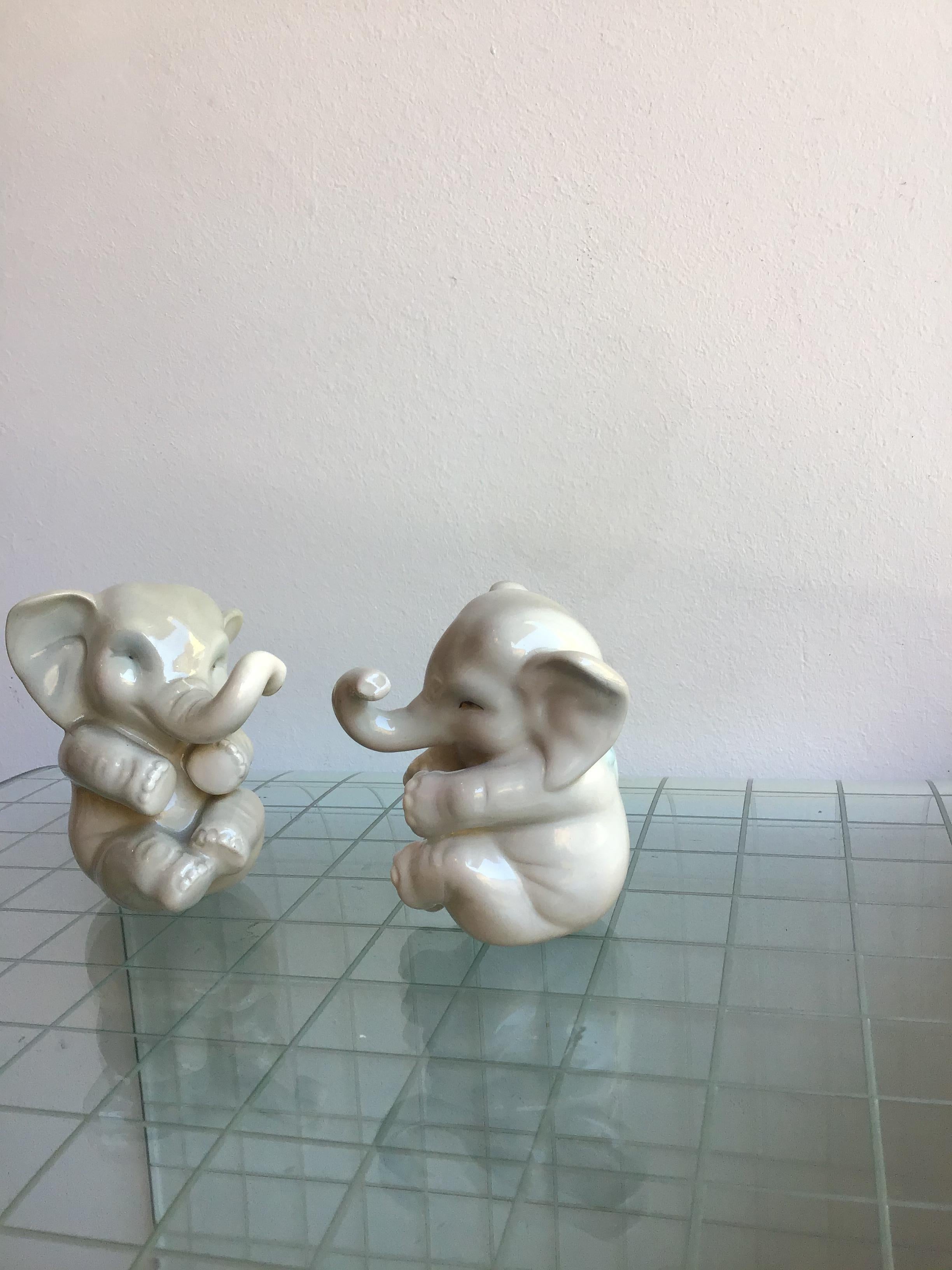Italian Lenci Elephant Couple Ceramic, 1950, Italy For Sale