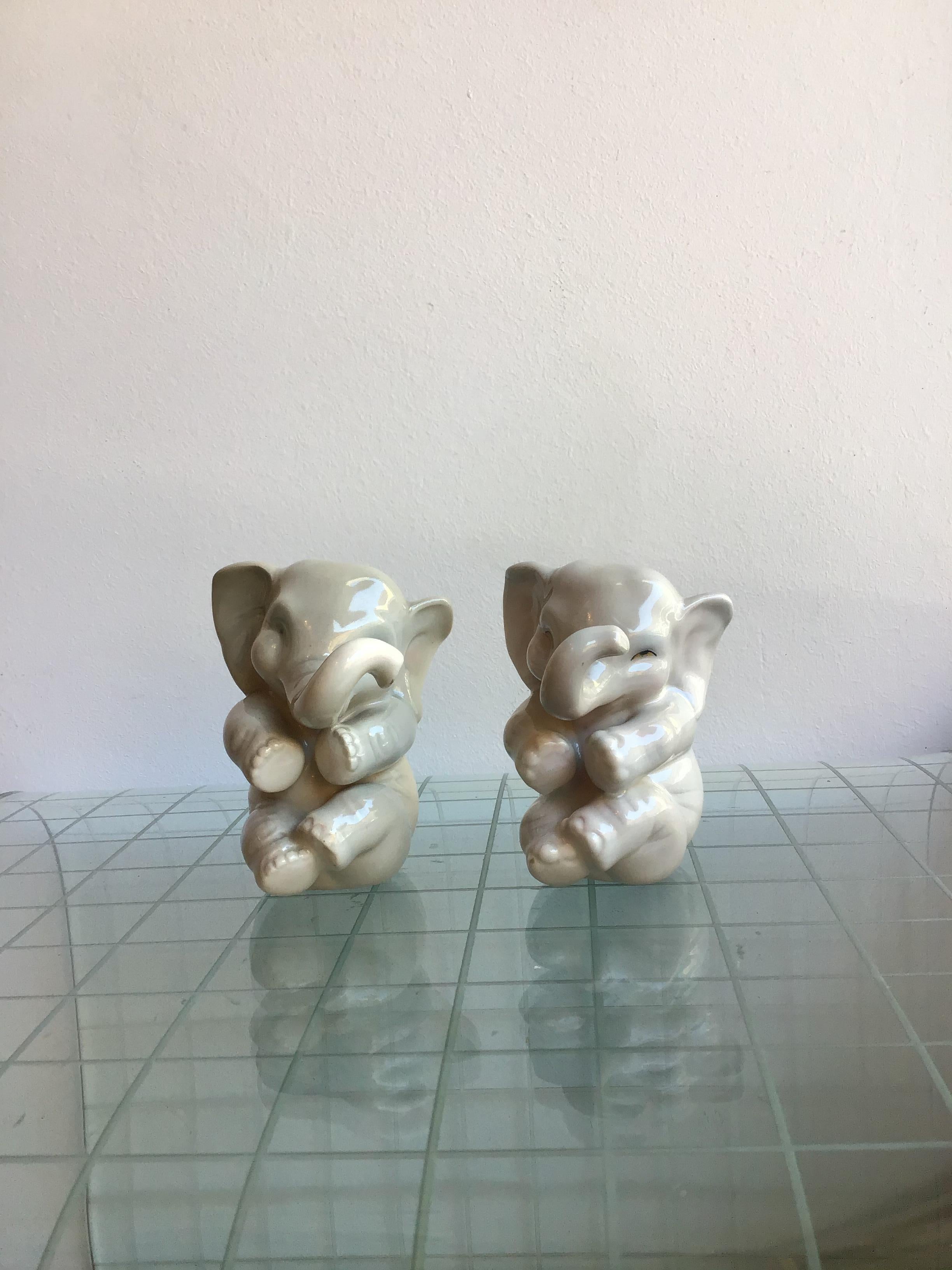 Coppia di elefanti Lenci in ceramica, 1950, Italia In condizioni ottime in vendita a Milano, IT