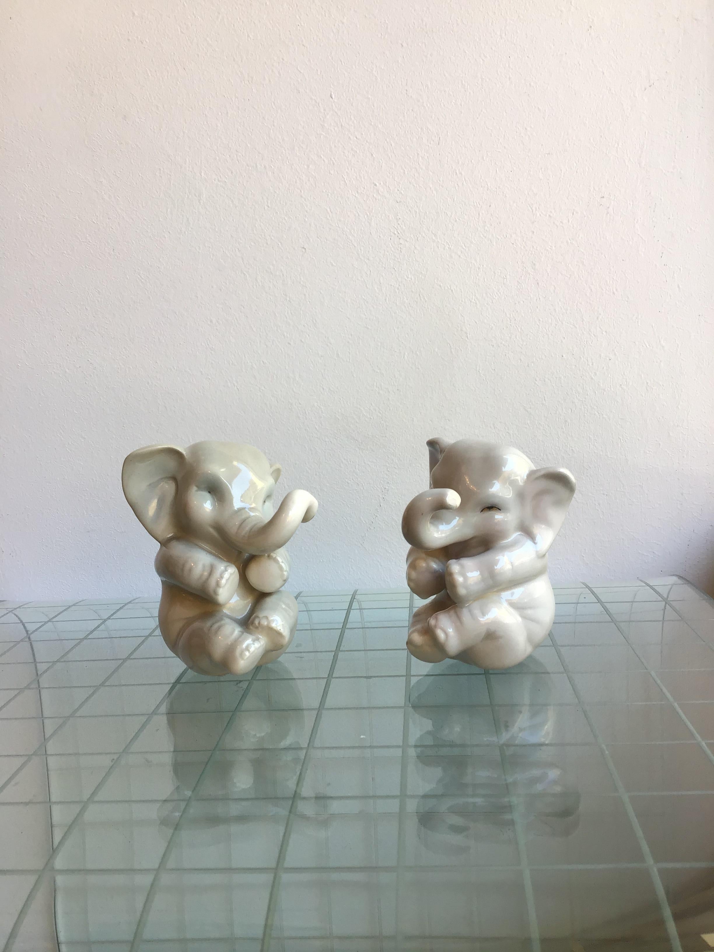 Mid-20th Century Lenci Elephant Couple Ceramic, 1950, Italy For Sale
