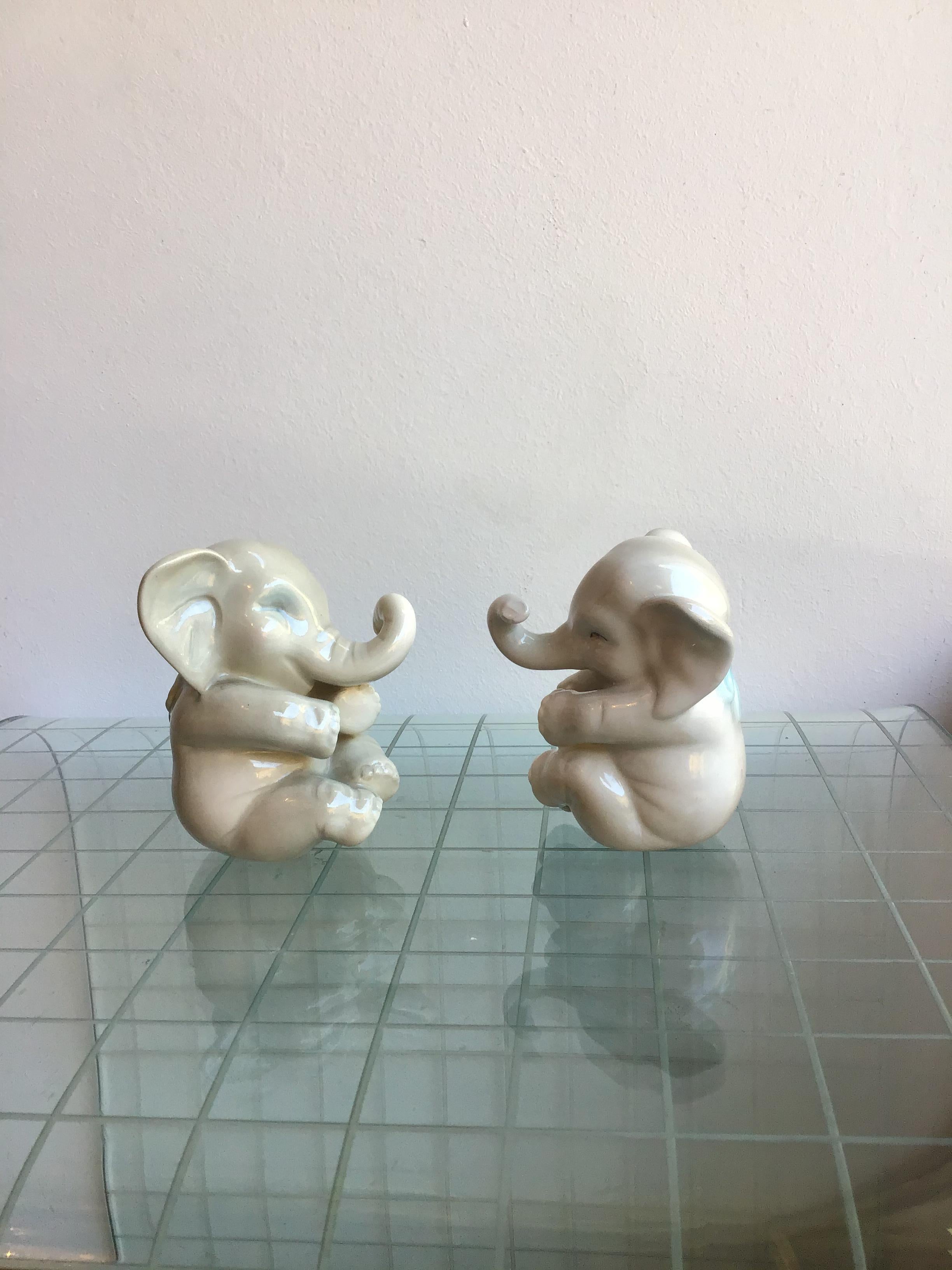 Lenci Elephant Couple Ceramic, 1950, Italy For Sale 1