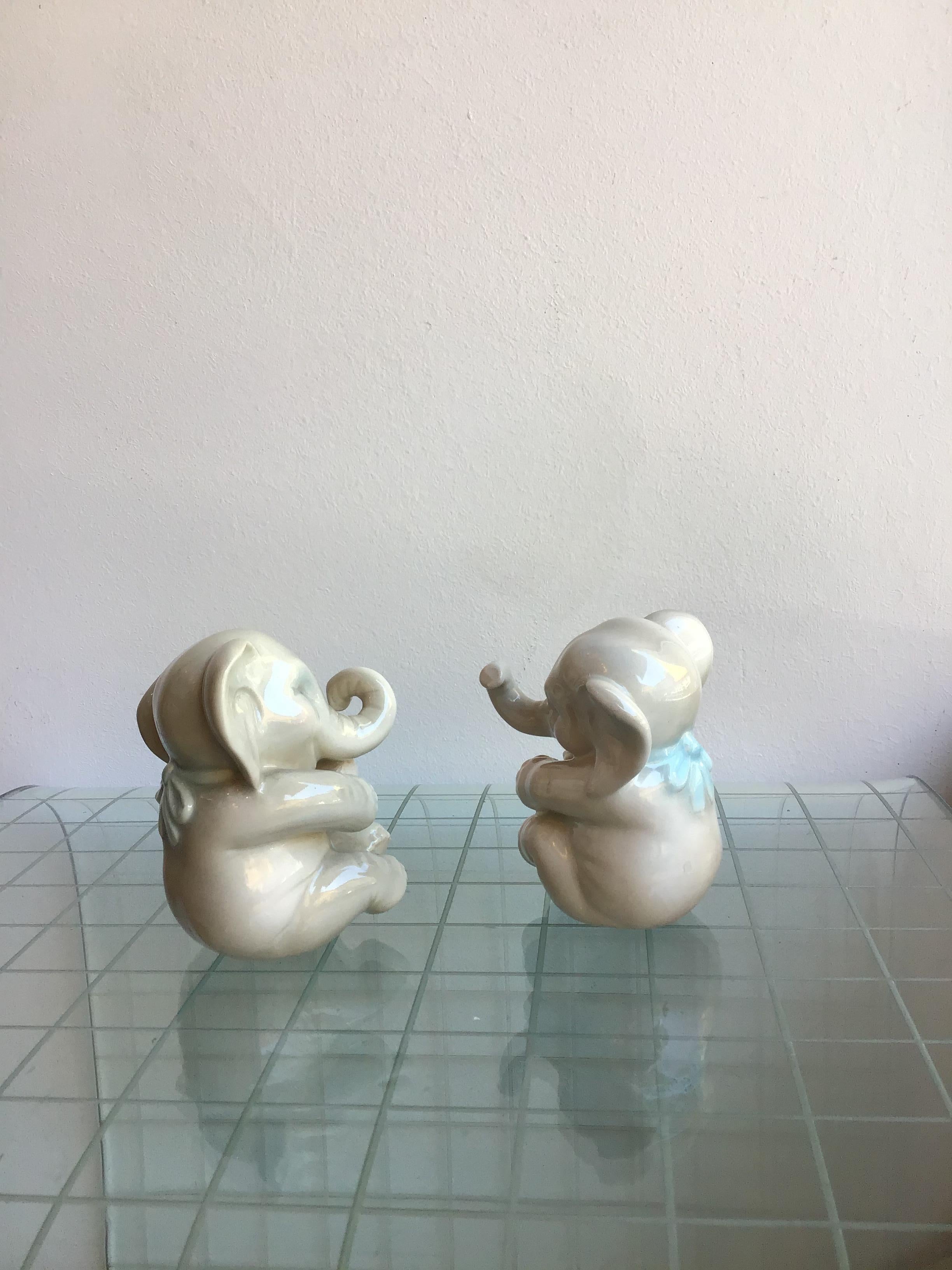 Coppia di elefanti Lenci in ceramica, 1950, Italia in vendita 1