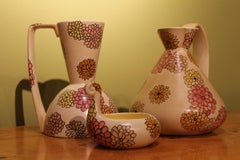 Set di brocca, brocca e vassoio in ceramica Art Déco Lenci con motivi floreali