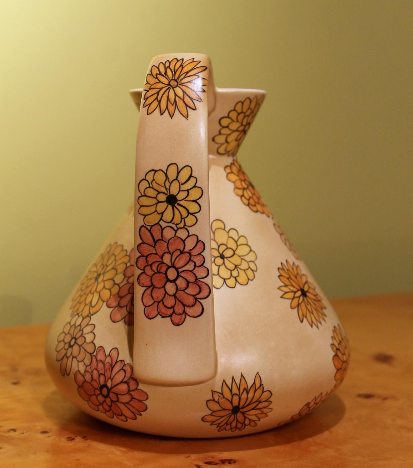 Lenci Italian Art Deco Ceramic Jug, Pitcher and Tray Set with Floral Patterns In Good Condition For Sale In Firenze, IT