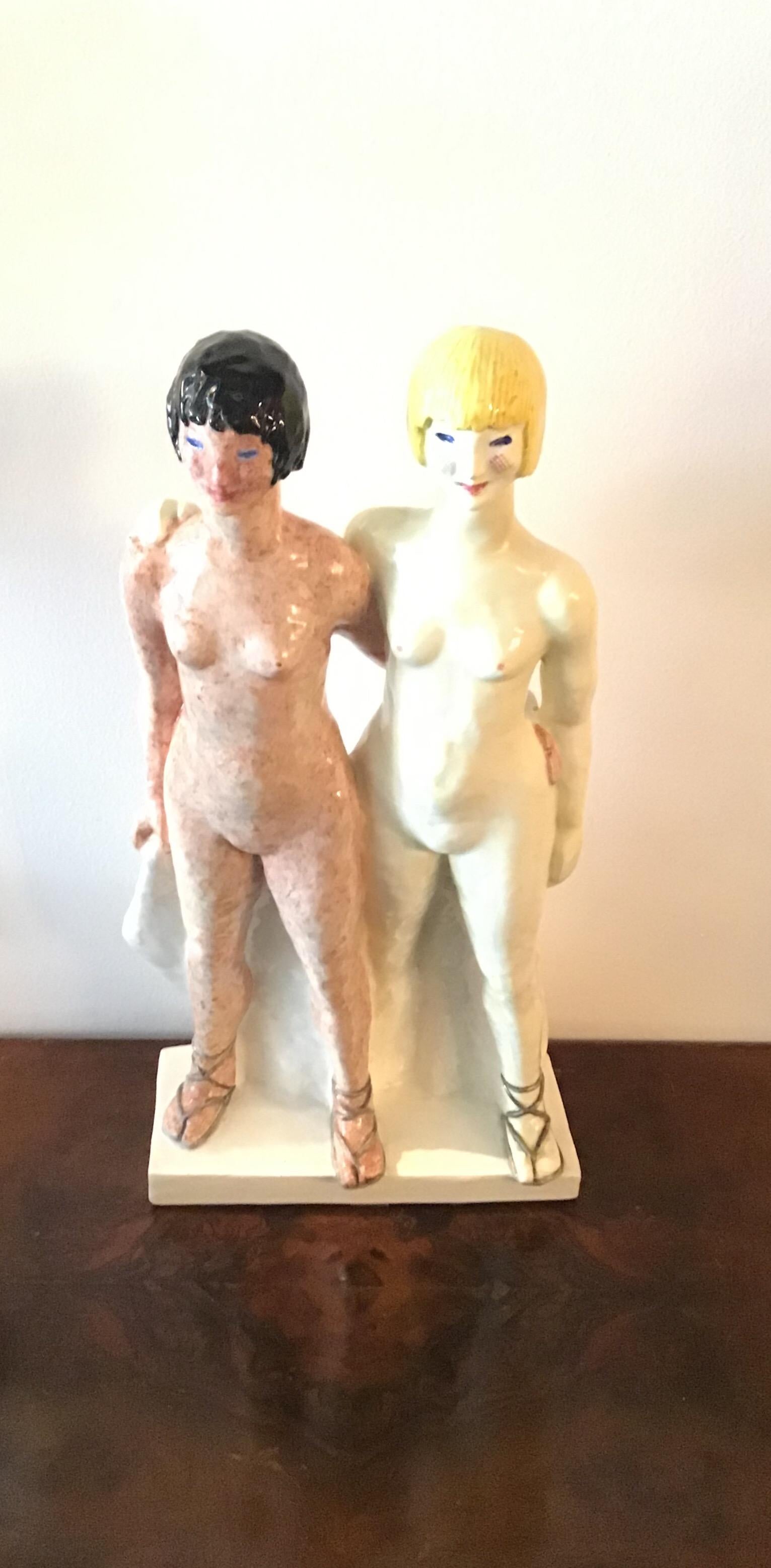Exceptional and very rare ceramic “Lenci” “the Two Sisters