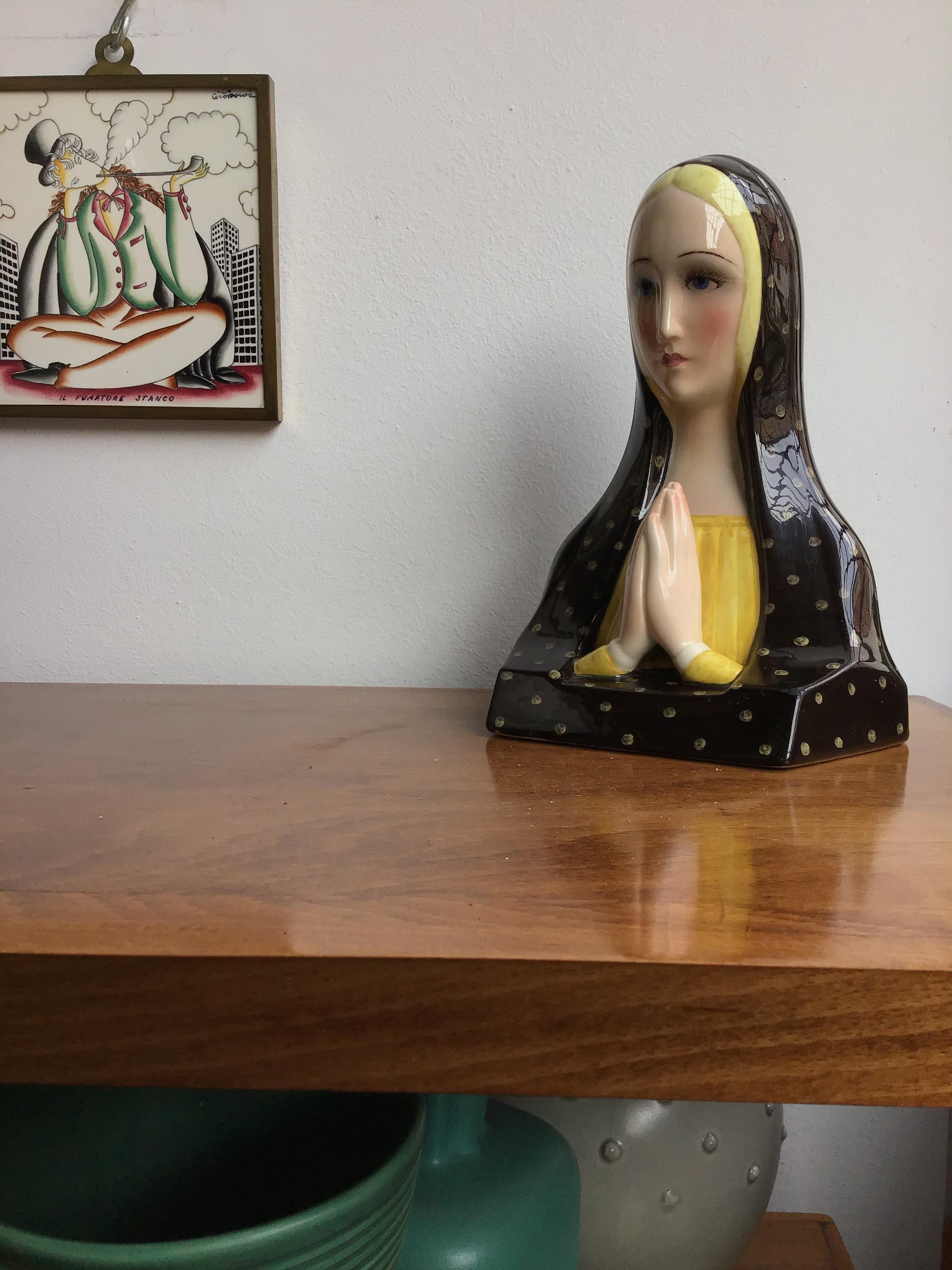 Art Deco Lenci Madonna Che Prega Ceramic, 1950, Italy For Sale