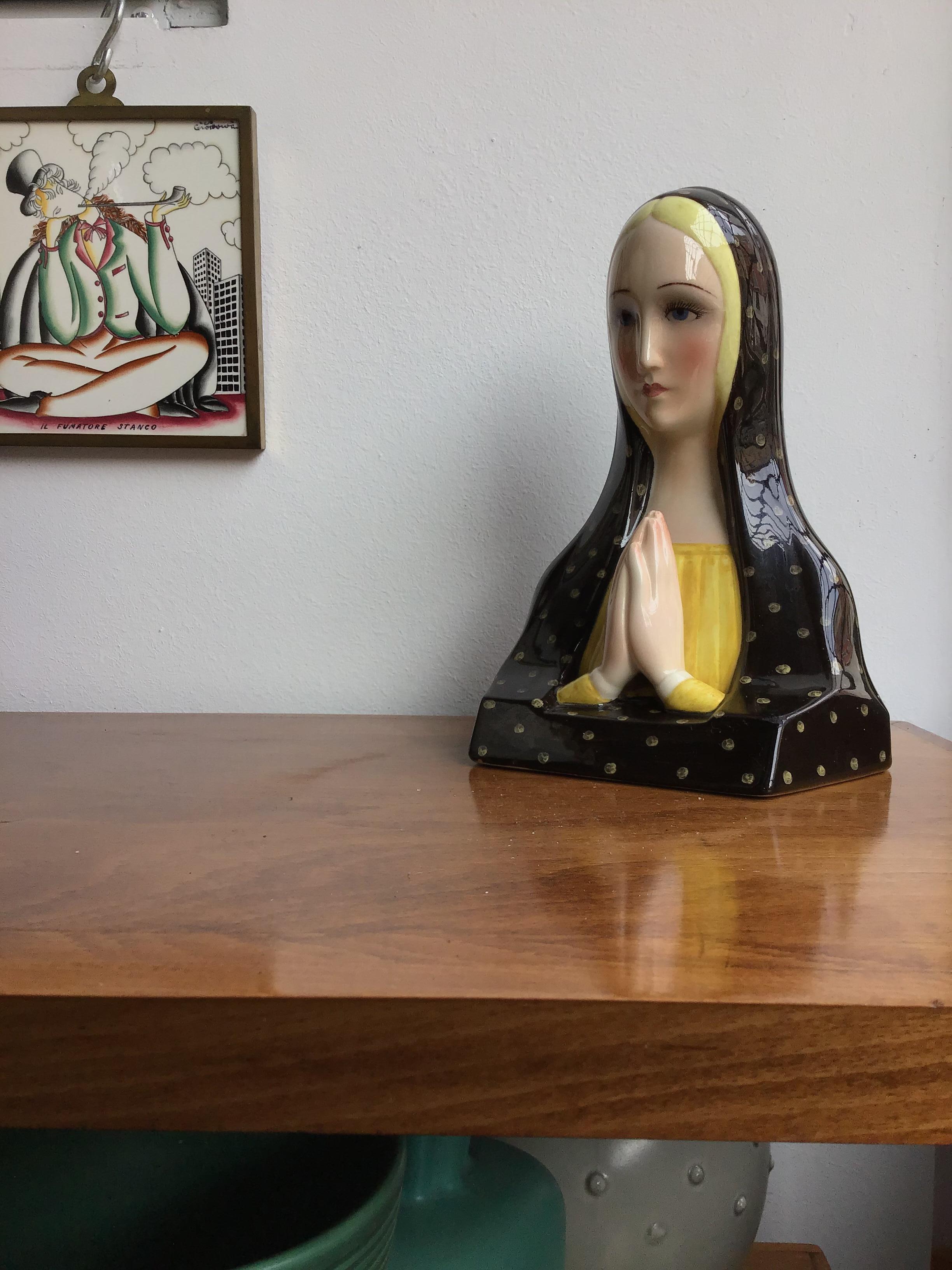 Italian Lenci Madonna Che Prega Ceramic, 1950, Italy For Sale