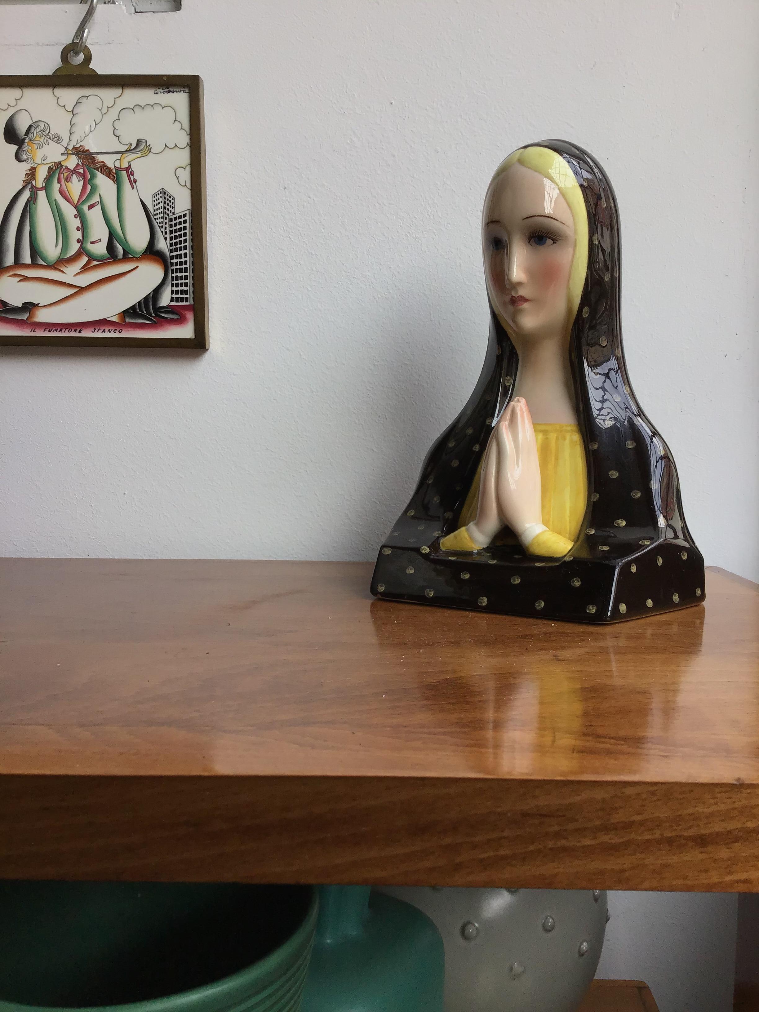 Hand-Painted Lenci Madonna Che Prega Ceramic, 1950, Italy For Sale