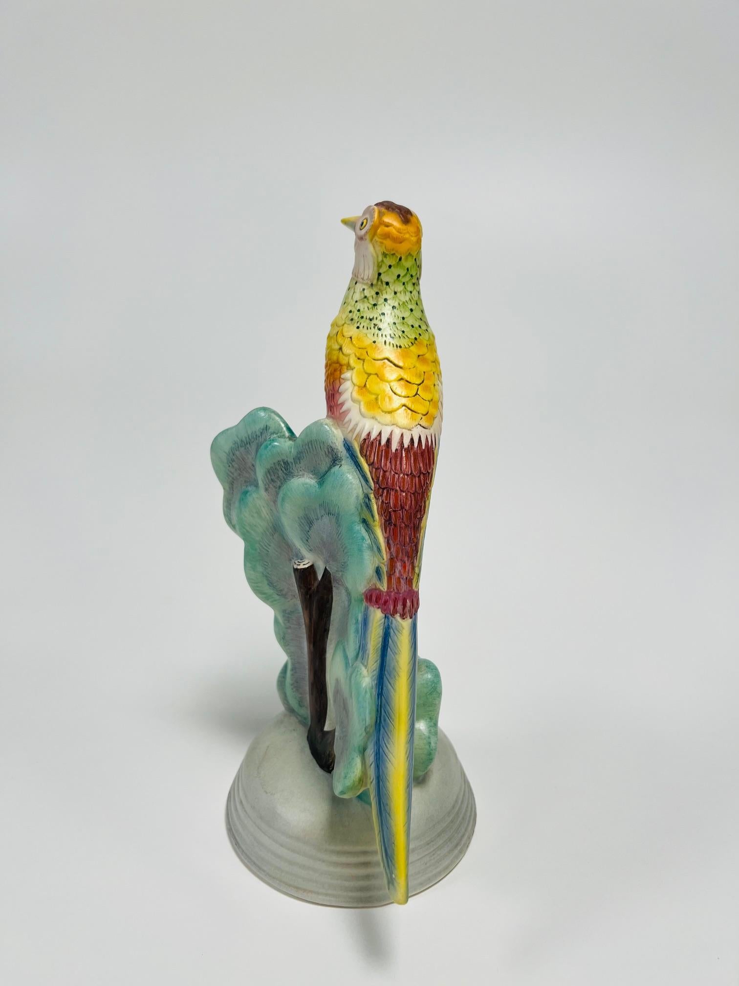 Italian LENCI porcelain hand painted representing a surreal bird circa 1950 For Sale