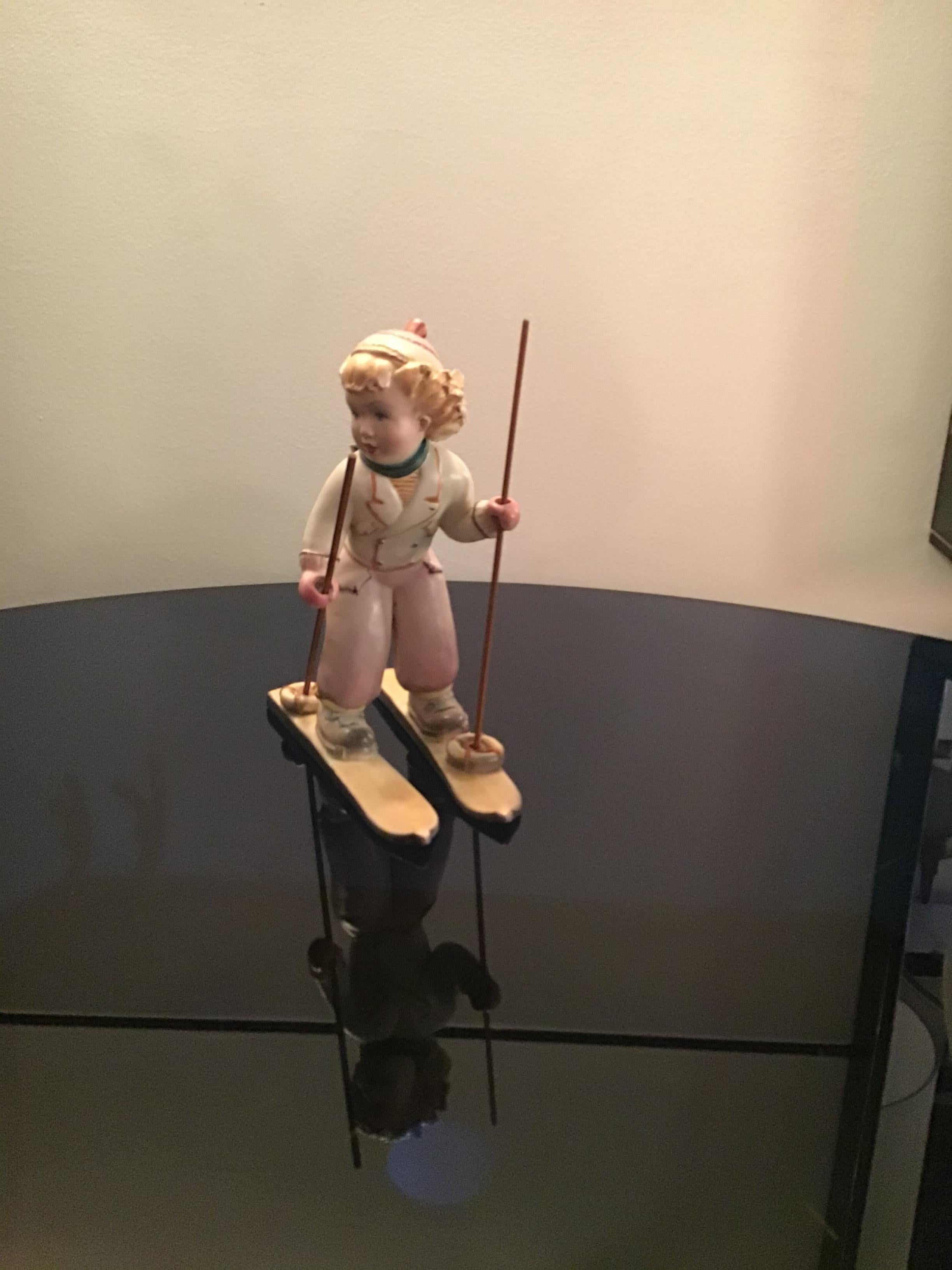 Hand-Painted Lenci“Stile “ Skier Ceramic, 1940, Italy For Sale