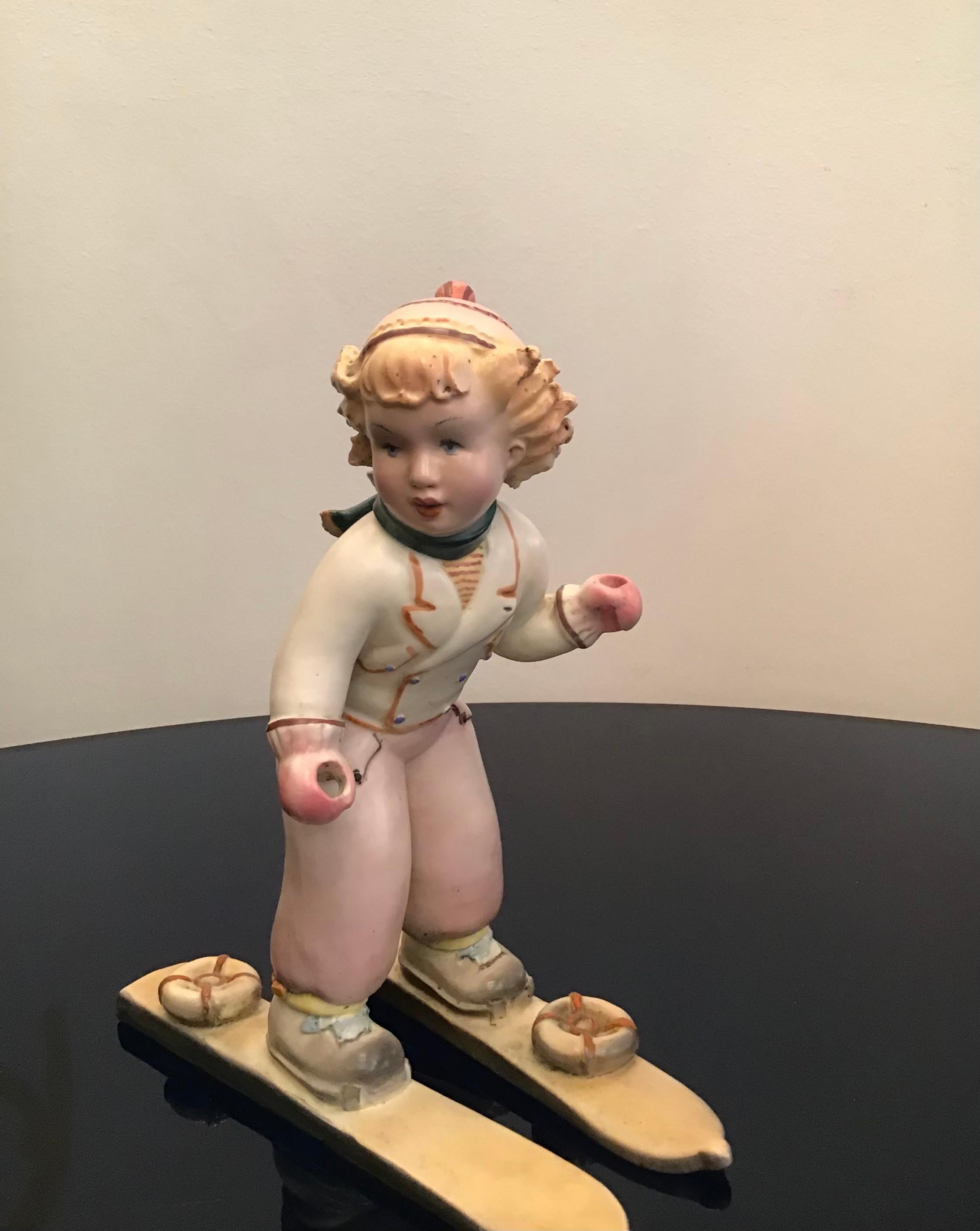 Lenci“Stile “ Skier Ceramic, 1940, Italy For Sale 1