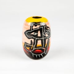 Lene Regius small Handcrafted Ceramic Vase with Yellow Glaze and Graphic Motif
