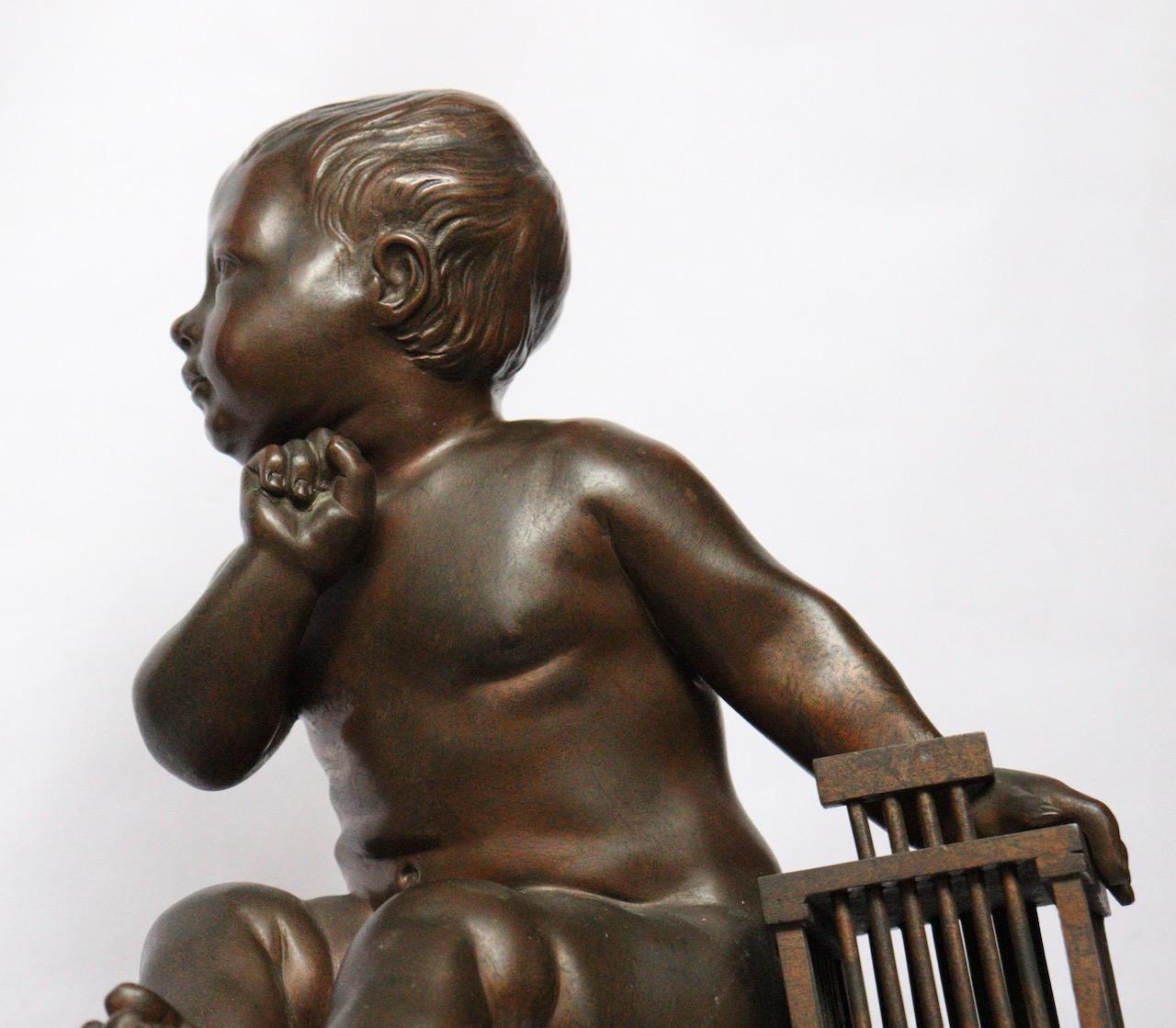 « L'Enfant la Cage », une figurine en bronze du 19ème siècle d'après Jean-Baptiste Pigalle 2