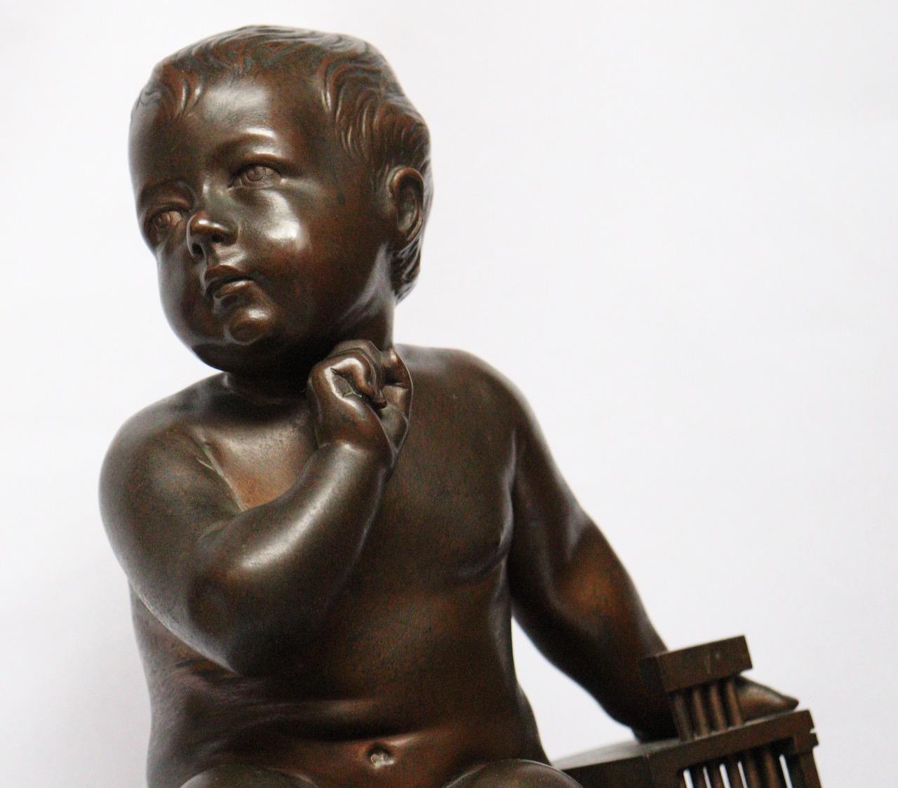 « L'Enfant la Cage », une figurine en bronze du 19ème siècle d'après Jean-Baptiste Pigalle 3