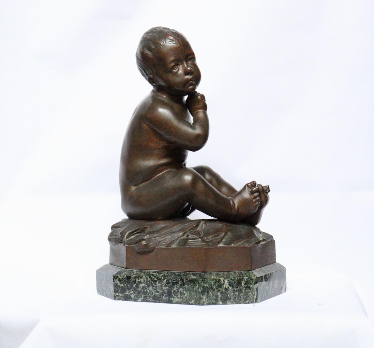 Louis XVI « L'Enfant la Cage », une figurine en bronze du 19ème siècle d'après Jean-Baptiste Pigalle