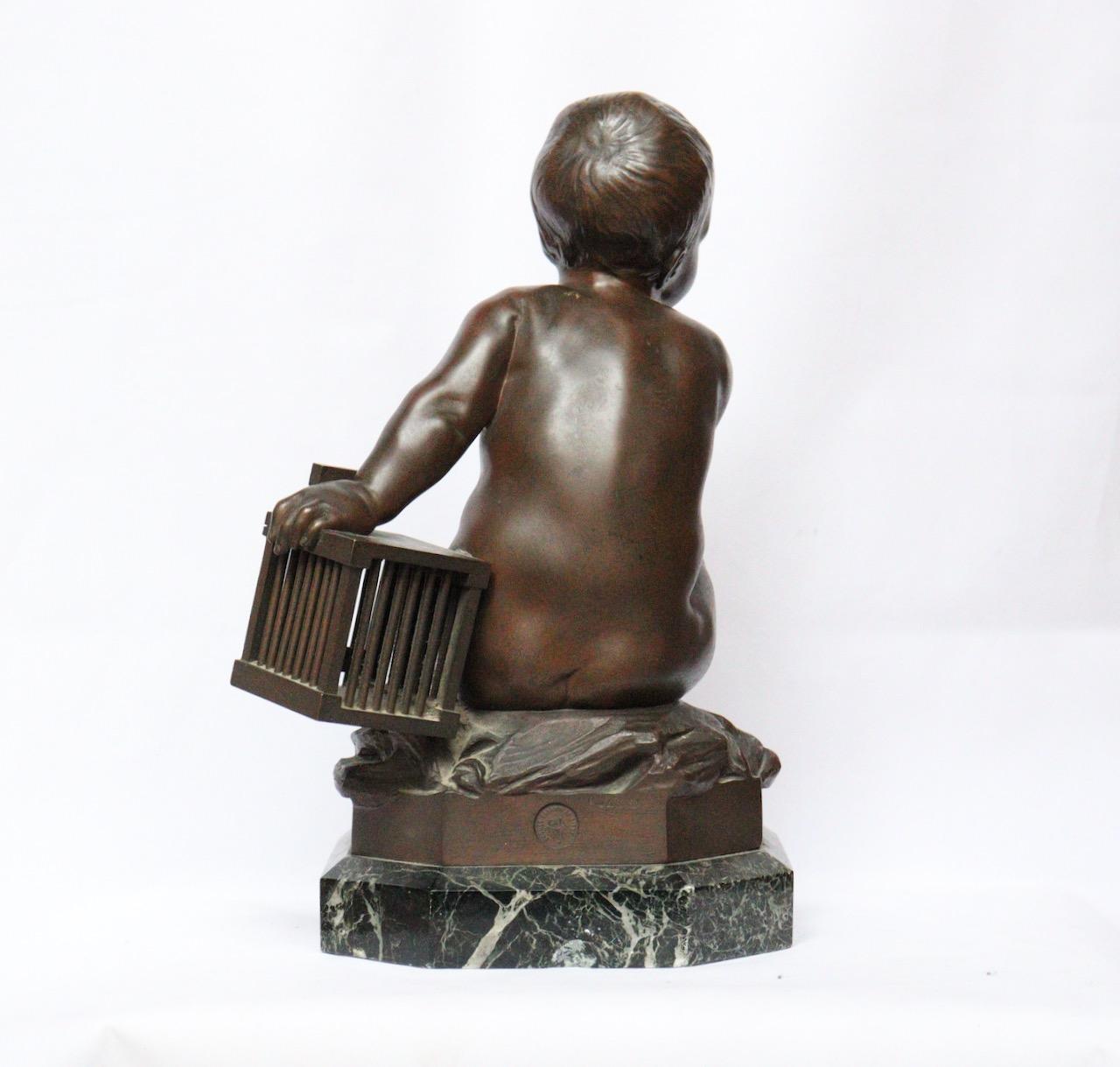 « L'Enfant la Cage », une figurine en bronze du 19ème siècle d'après Jean-Baptiste Pigalle Bon état à Saint-Ouen, FR