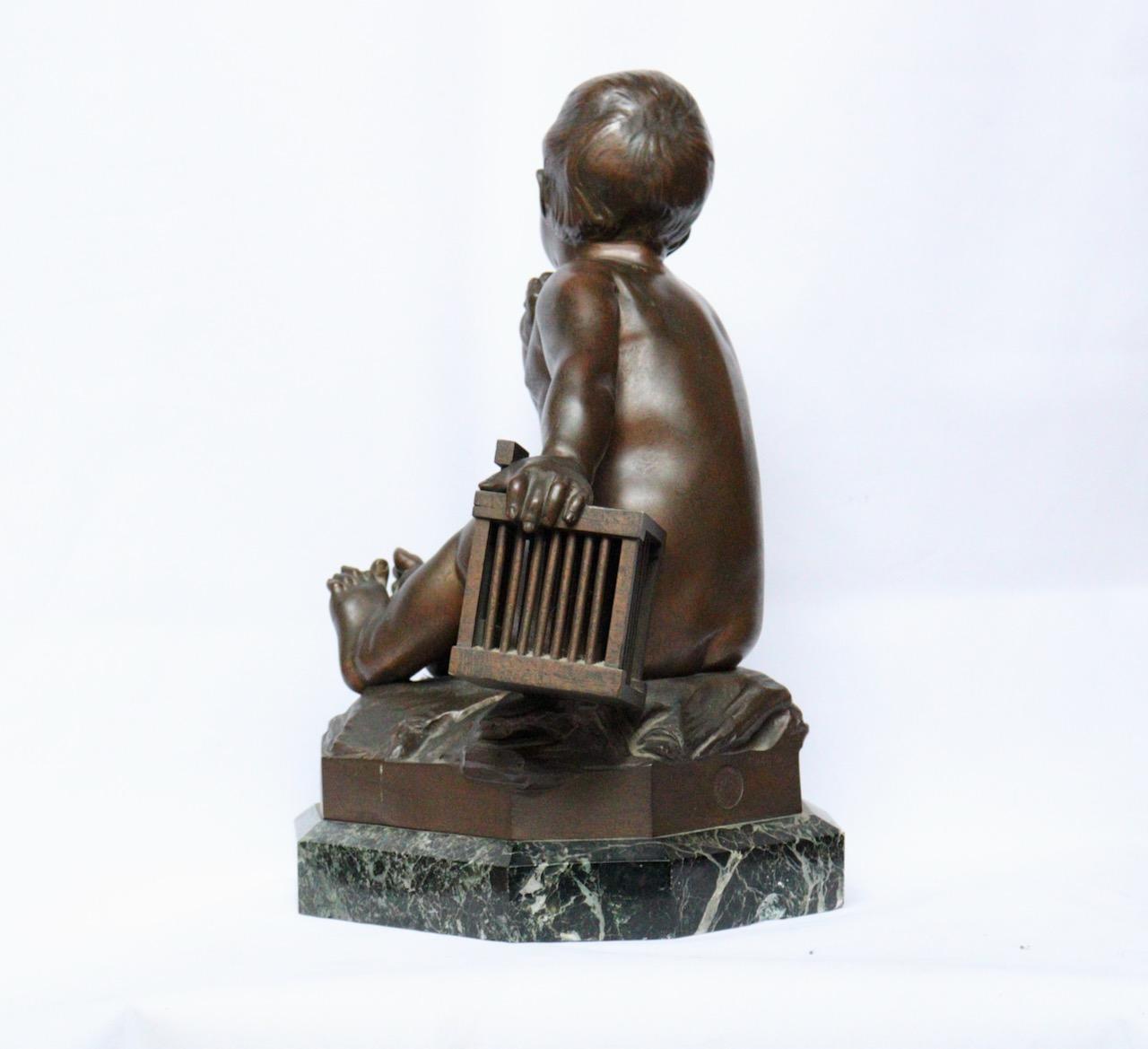 Fin du XIXe siècle « L'Enfant la Cage », une figurine en bronze du 19ème siècle d'après Jean-Baptiste Pigalle