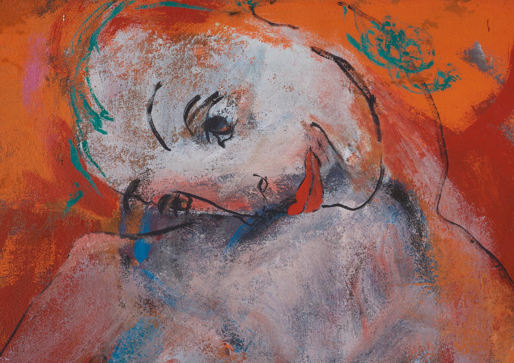 Francky Criquet  (19 Settembre 1968 in La Flèche, La Sarthe, Francia)

L’enfant du hasard, 2008

*Mix di pigmenti liquidi e in polvere su tessuto d’arredo

cm 163x110

Da uno sfondo rosso arancione di grande impatto emerge una giovane figura