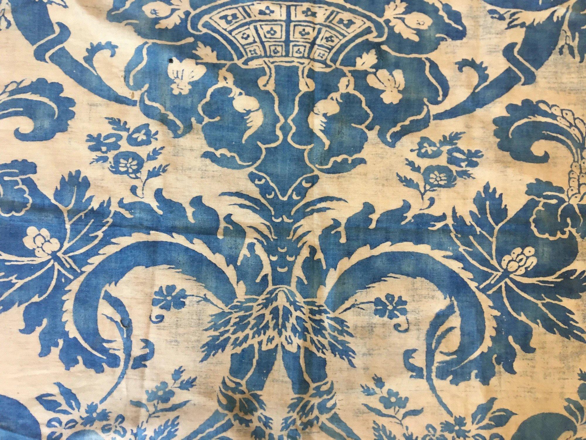Italian Length of Vintage Indigo Blue Vintage Fortuny Fabric