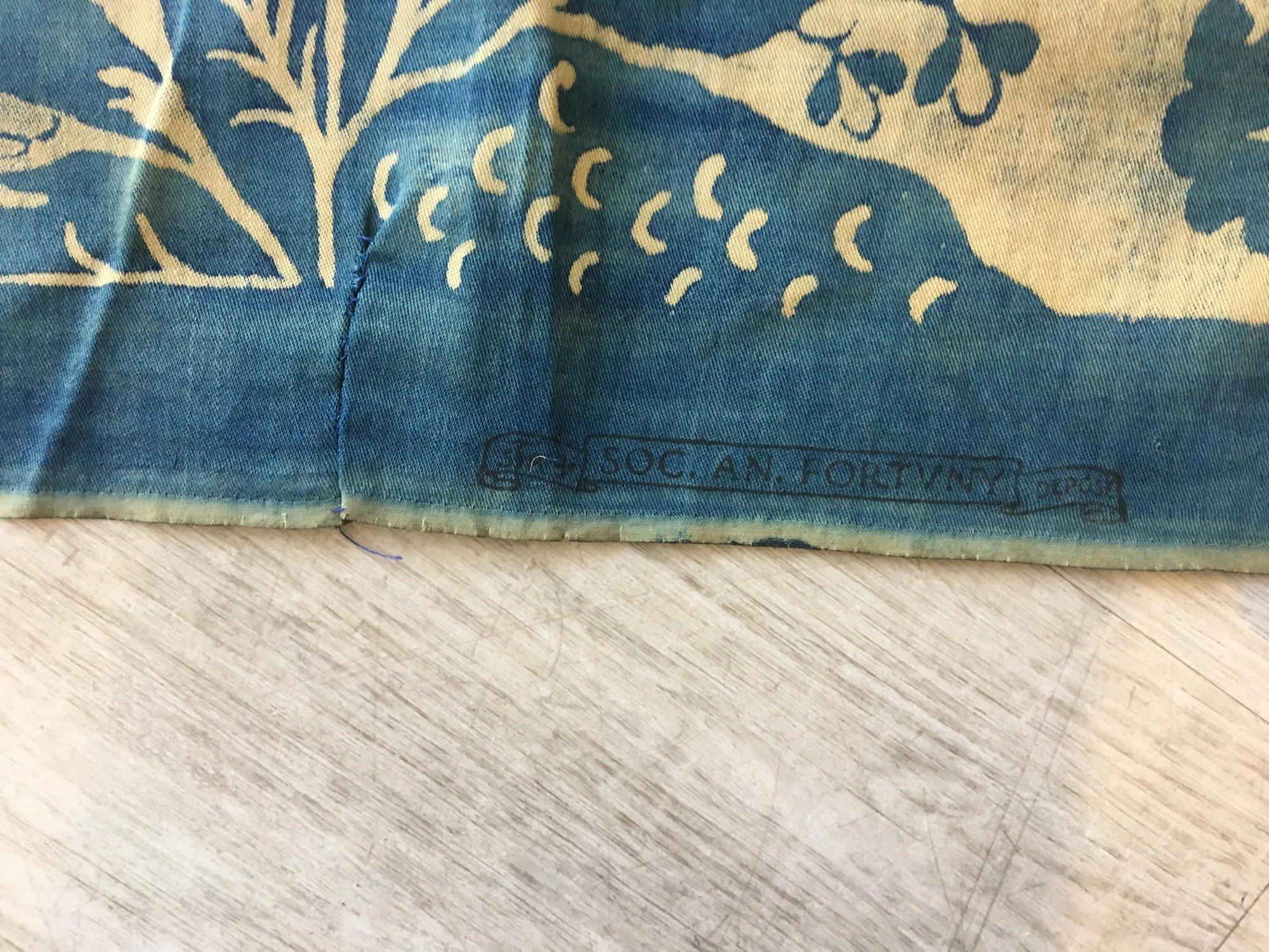 Length of Vintage Indigo Blue Vintage Fortuny Fabric In Good Condition In Doylestown, PA