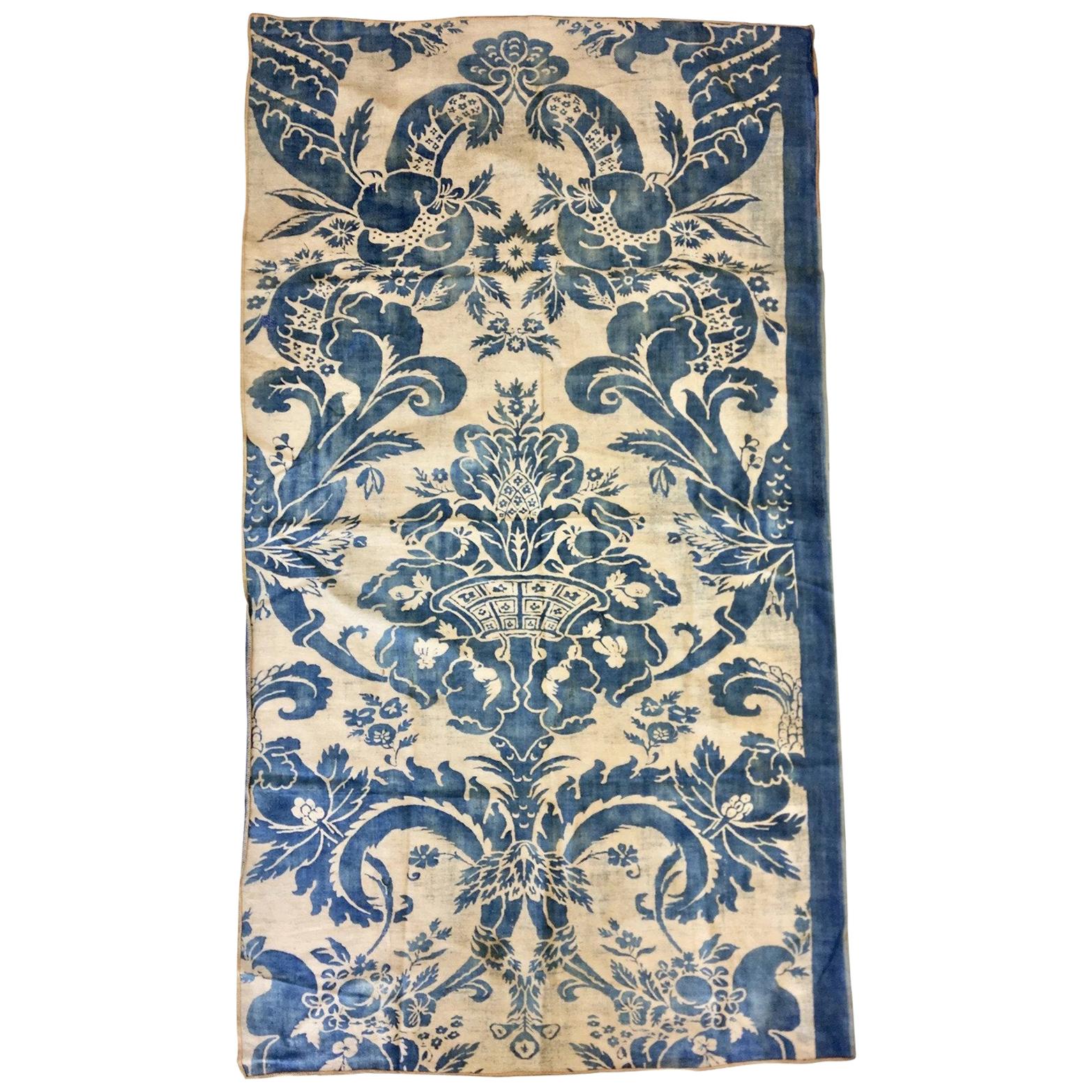 Length of Vintage Indigo Blue Vintage Fortuny Fabric