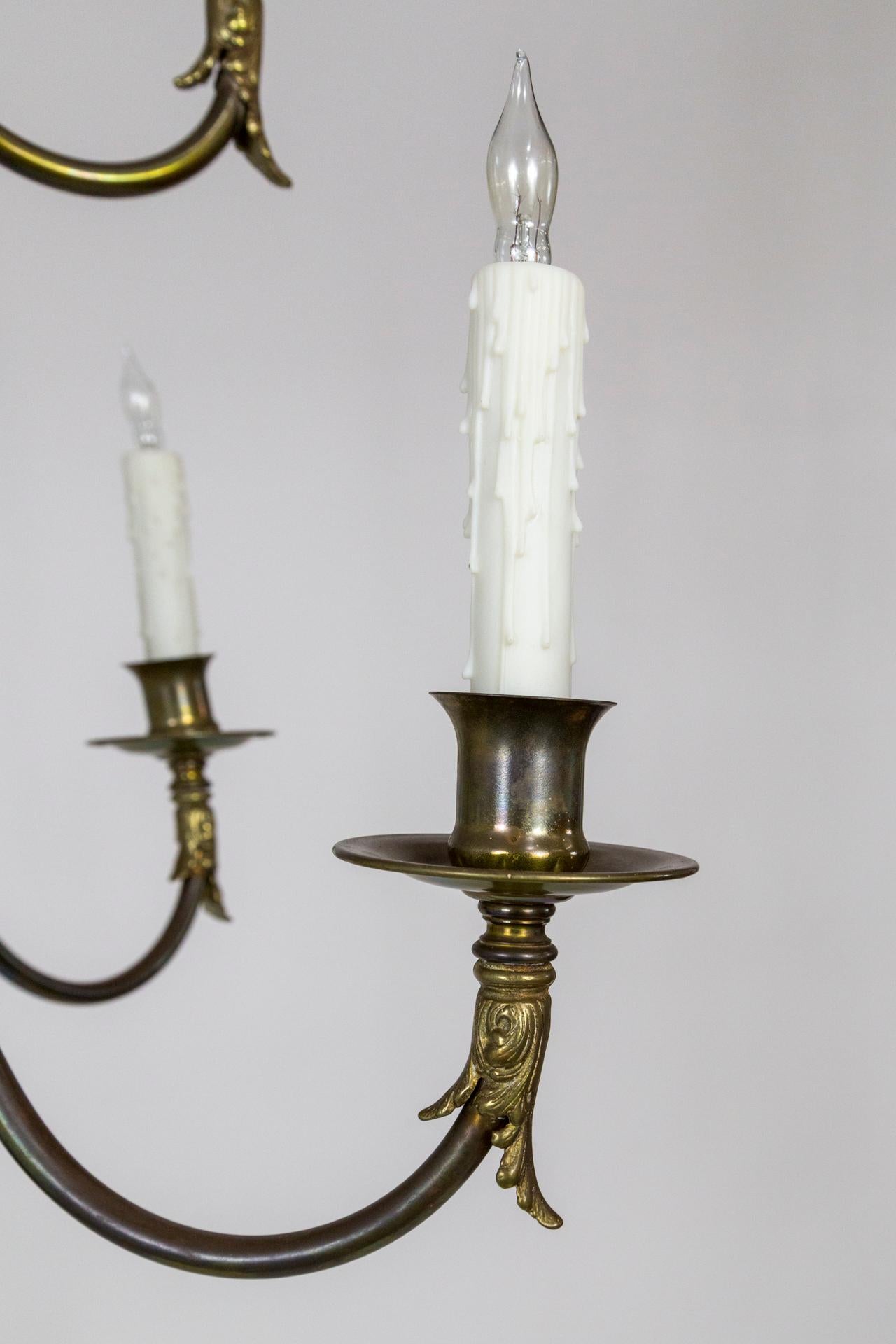 Lengthy Dutch Baroque 2-Tier Brass Scroll Candlestick Chandelier For Sale 6