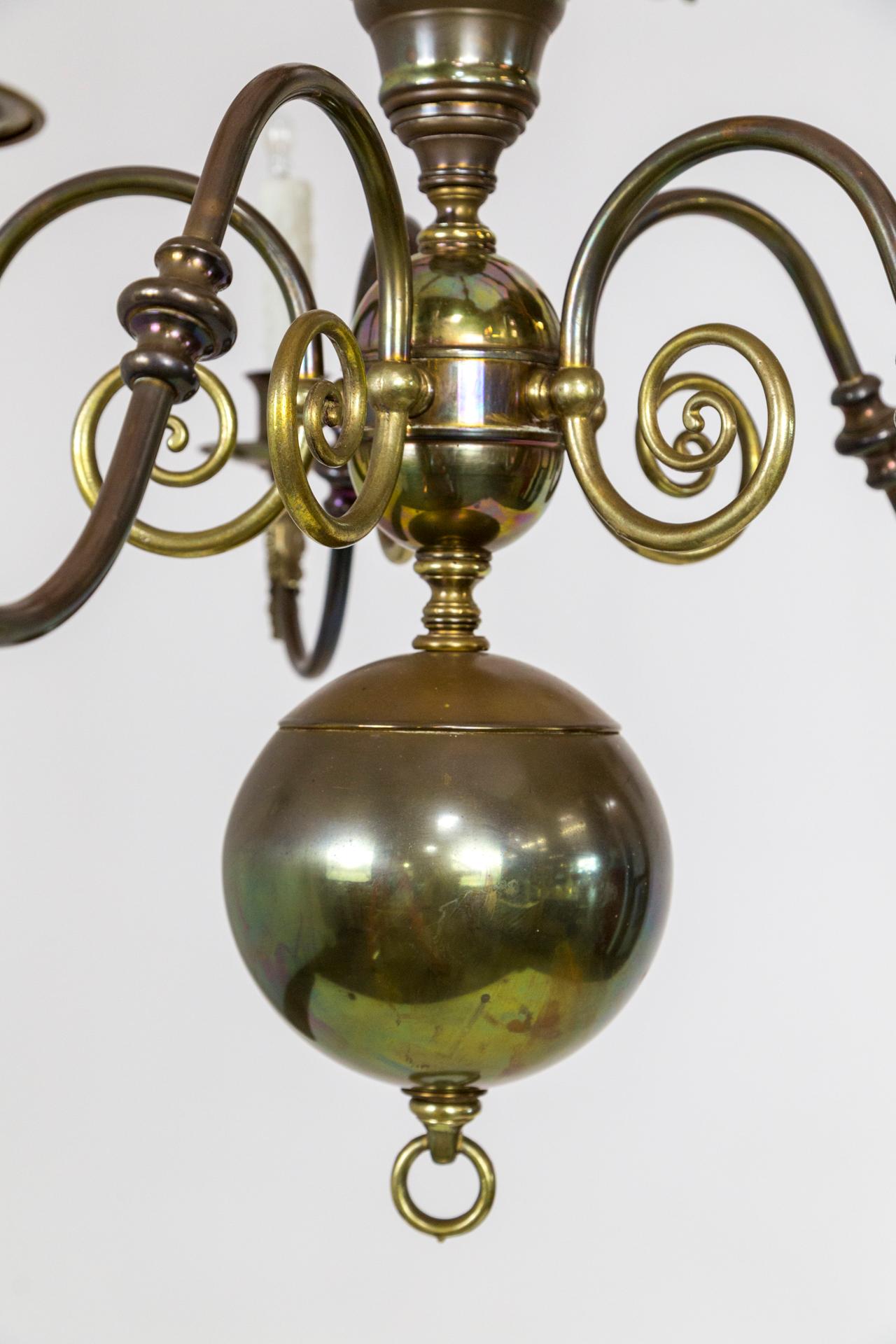 Lengthy Dutch Baroque 2-Tier Brass Scroll Candlestick Chandelier For Sale 8
