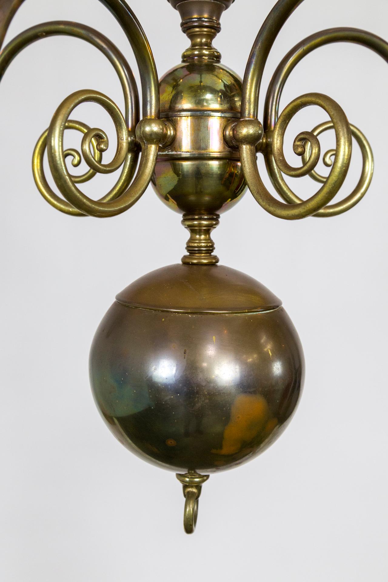 Lengthy Dutch Baroque 2-Tier Brass Scroll Candlestick Chandelier For Sale 1