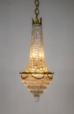 Korb-Kronleuchter aus Kristall und Bronze aus dem Zweiten Kaiserreich