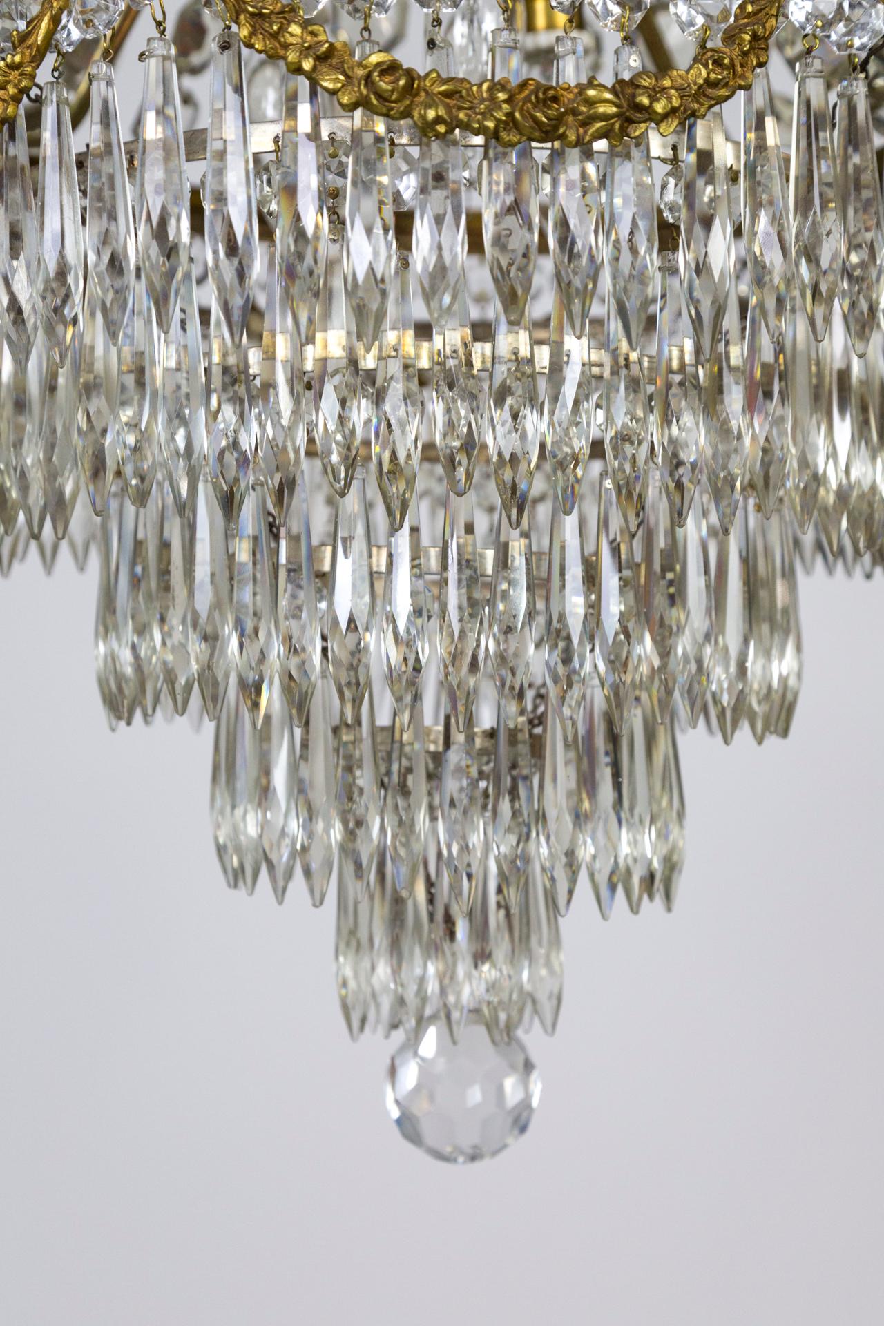 19th Century Lengthy Second Empire Crystal & Bronze Basket Chandelier
