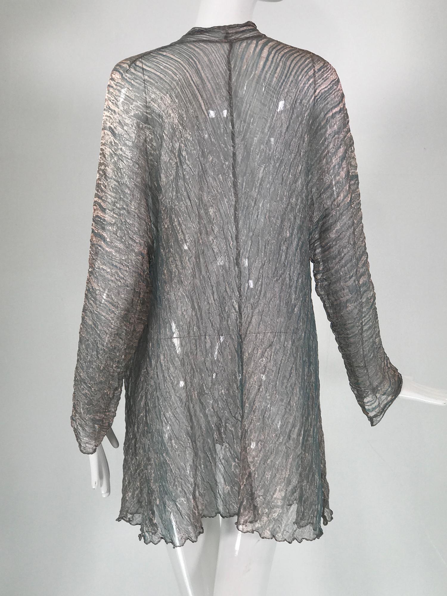 Women's Leni Hoch Art to Wear Verdigris Crinkled Metallic Silk Open Front Coat For Sale