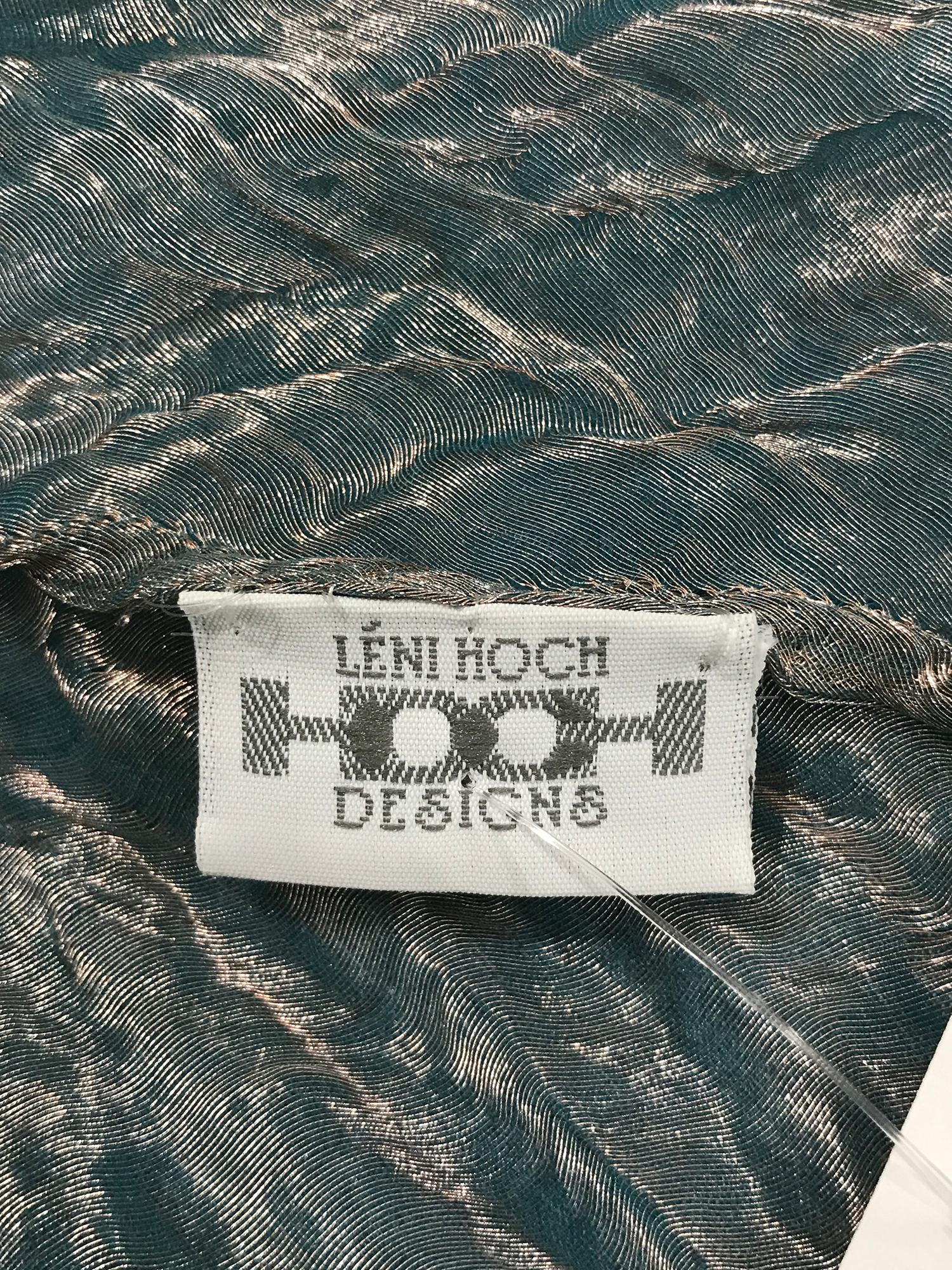 Leni Hoch Art to Wear Verdigris Crinkled Metallic Silk Open Front Coat For Sale 4