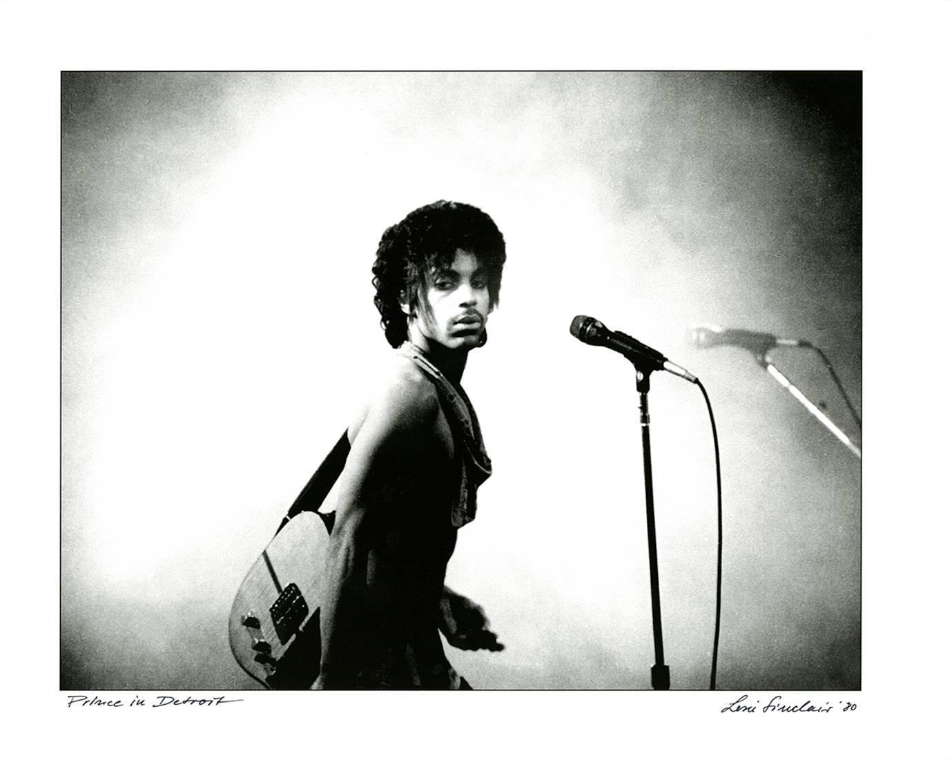 Prince photograph Detroit 1980:
A standout, hand signed photograph of the late all-time great Prince, shot by legendary Detroit photographer Leni Sinclair, 2016's Kresge Foundation's Eminent Artist of 2016 (See The Guardian UK Photo Section, Jan.